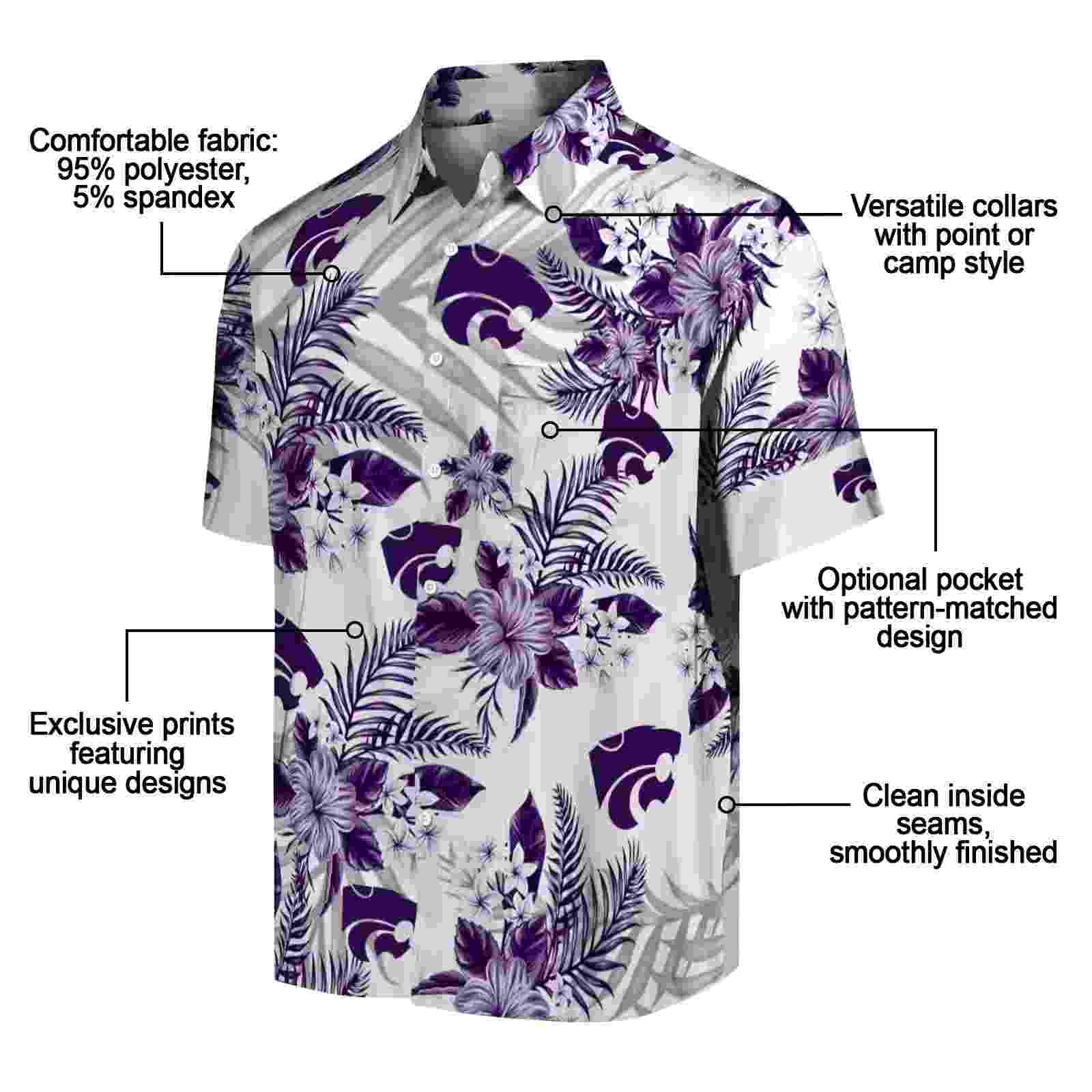 kansas state wildcats hibiscus palm leaves purple white hawaiian shirt new arrival