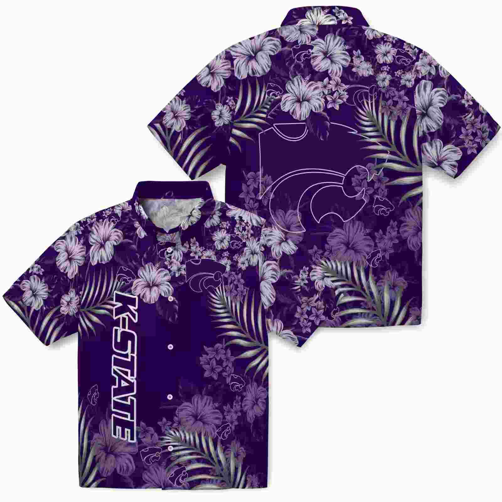 kansas state wildcats hibiscus print purple hawaiian shirt high quality