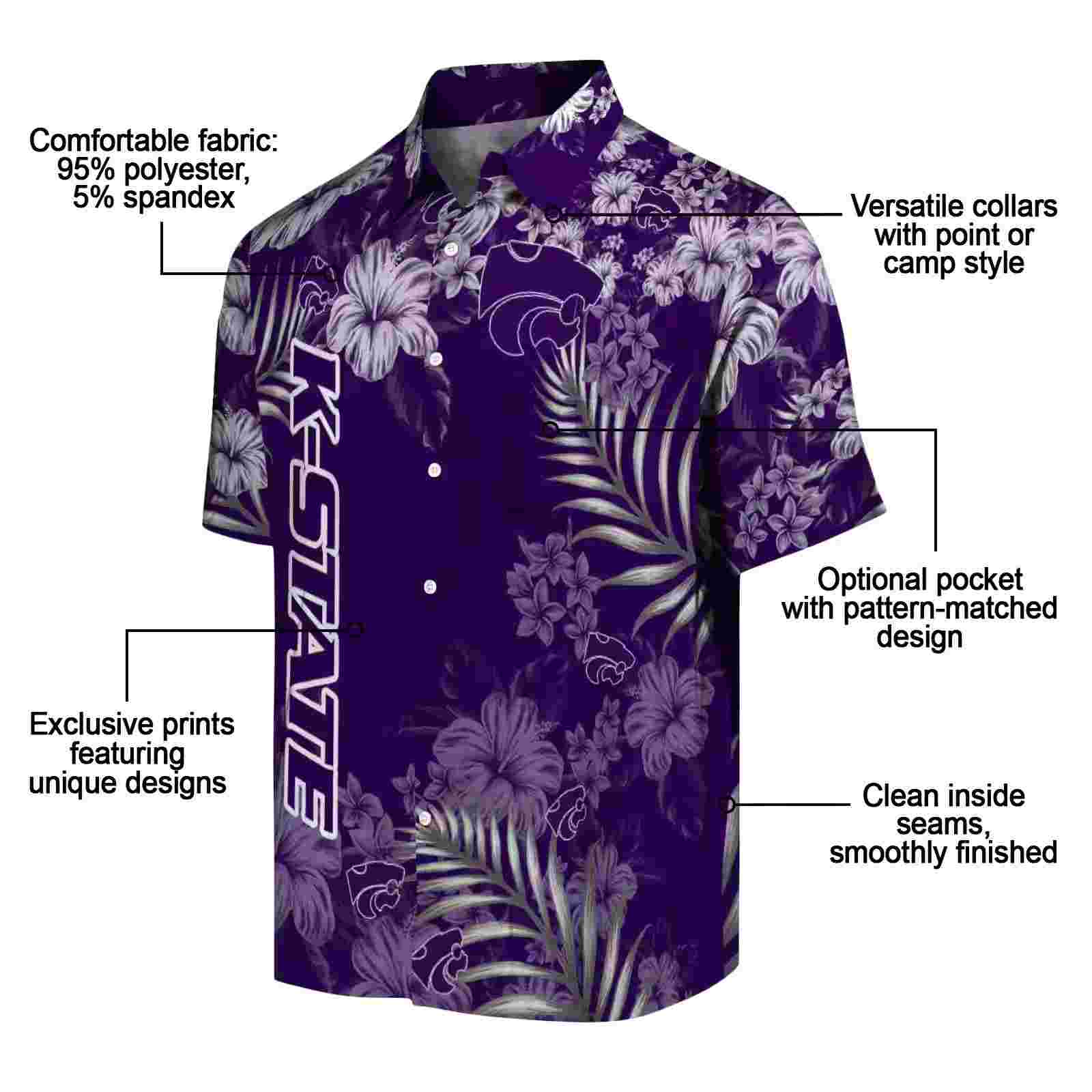 kansas state wildcats hibiscus print purple hawaiian shirt new arrival