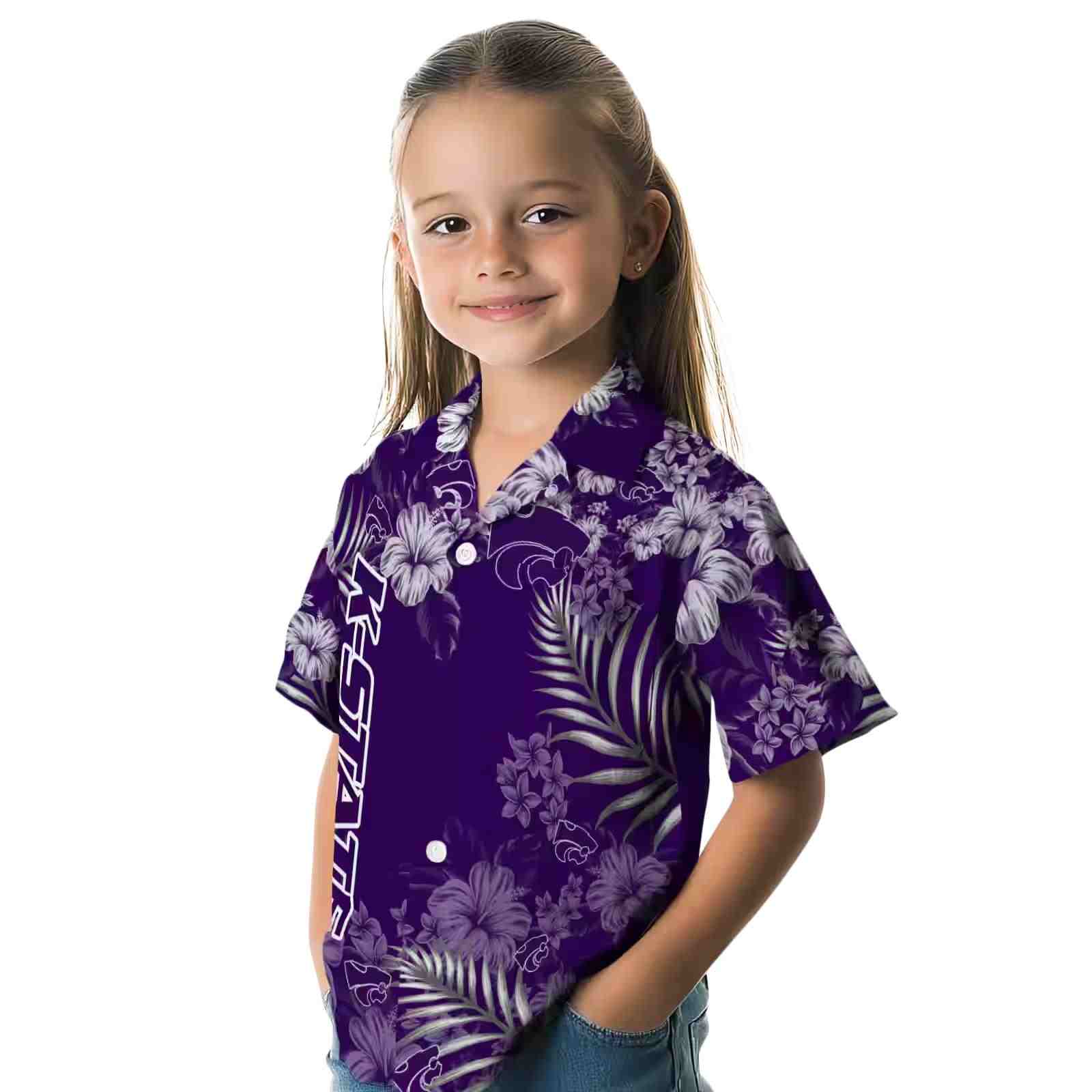 kansas state wildcats hibiscus print purple hawaiian shirt premium grade