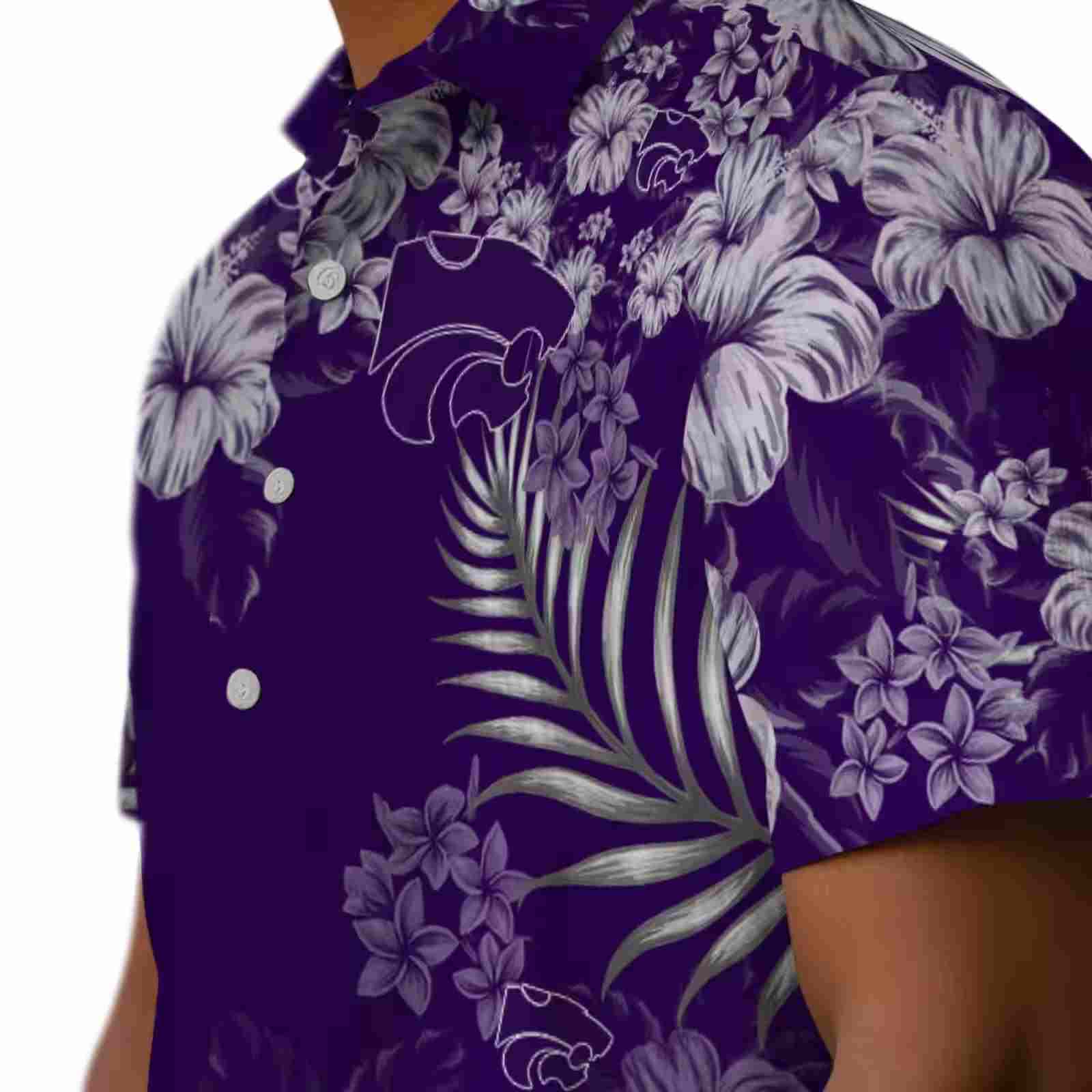 kansas state wildcats hibiscus print purple hawaiian shirt trendy