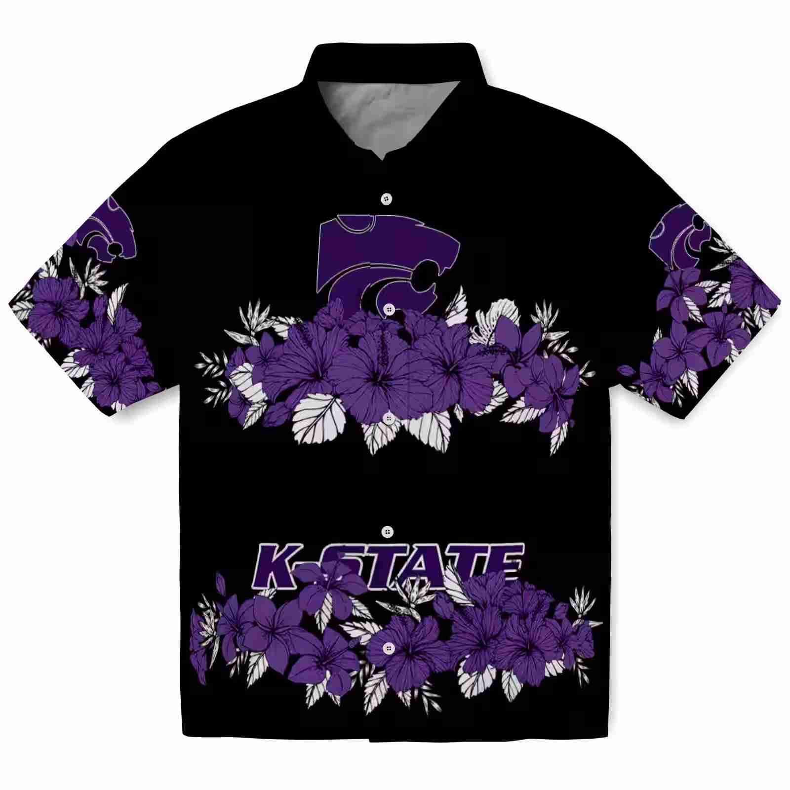 Kansas State Wildcats Hibiscus Stripe Purple Black Hawaiian Shirt