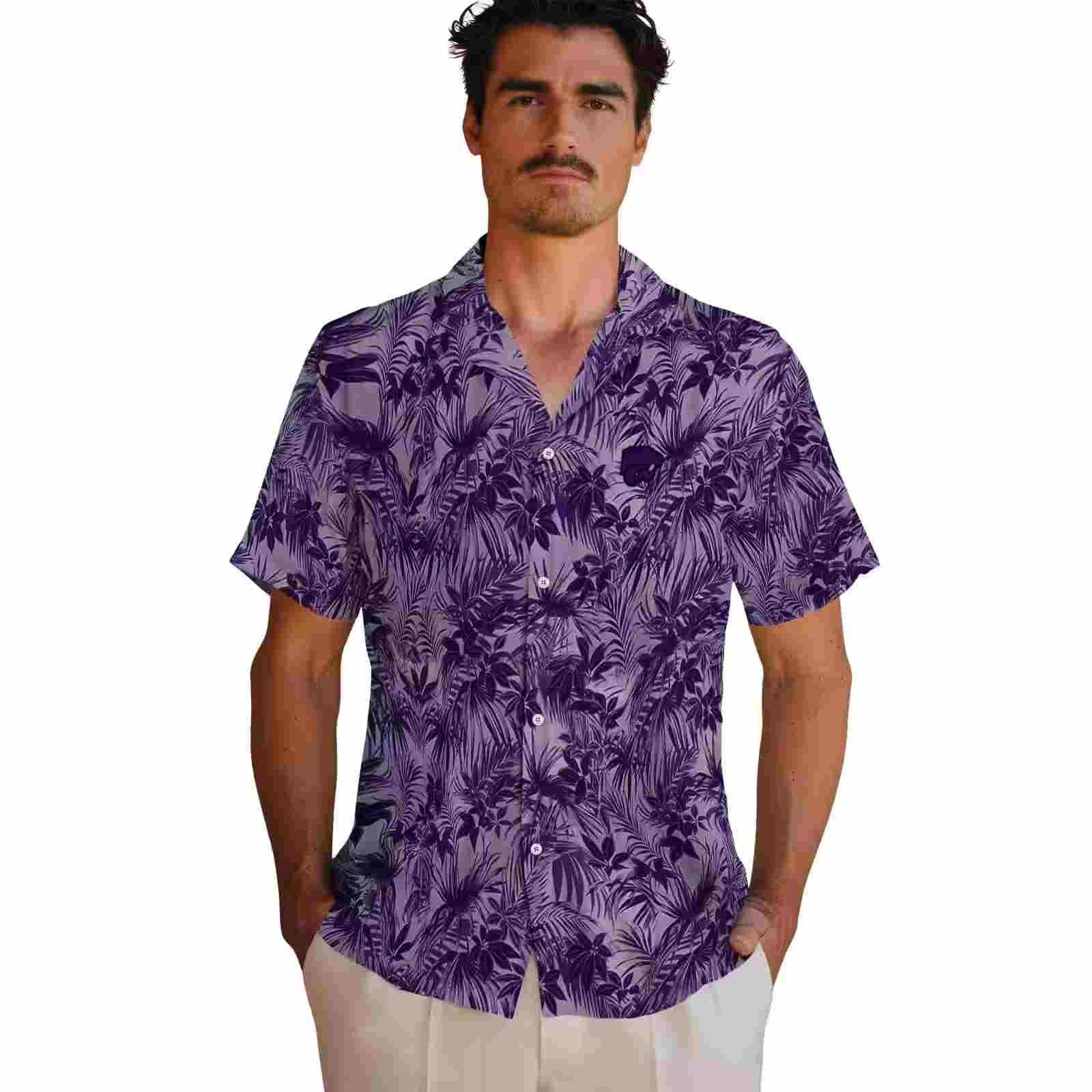 kansas state wildcats leafy pattern purple hawaiian shirt fashion forward