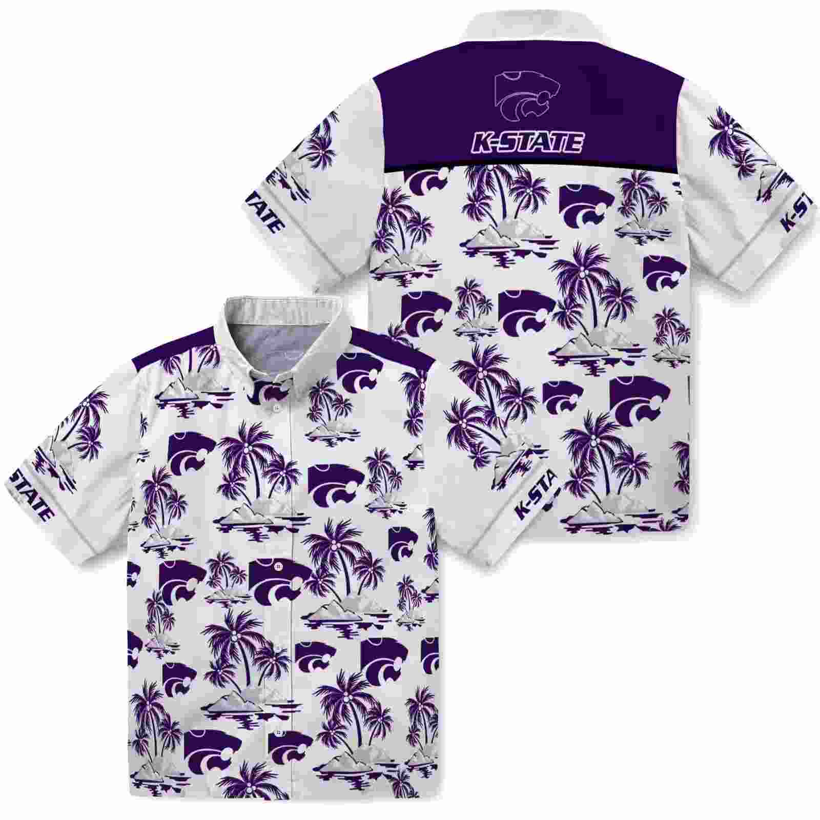 kansas state wildcats palm island print purple white hawaiian shirt high quality