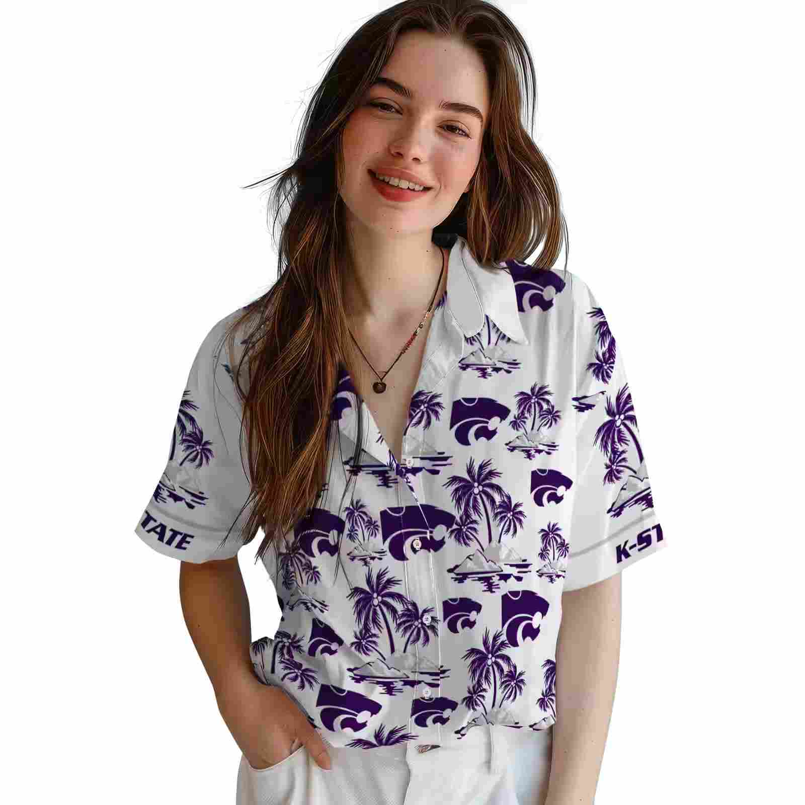 kansas state wildcats palm island print purple white hawaiian shirt latest model