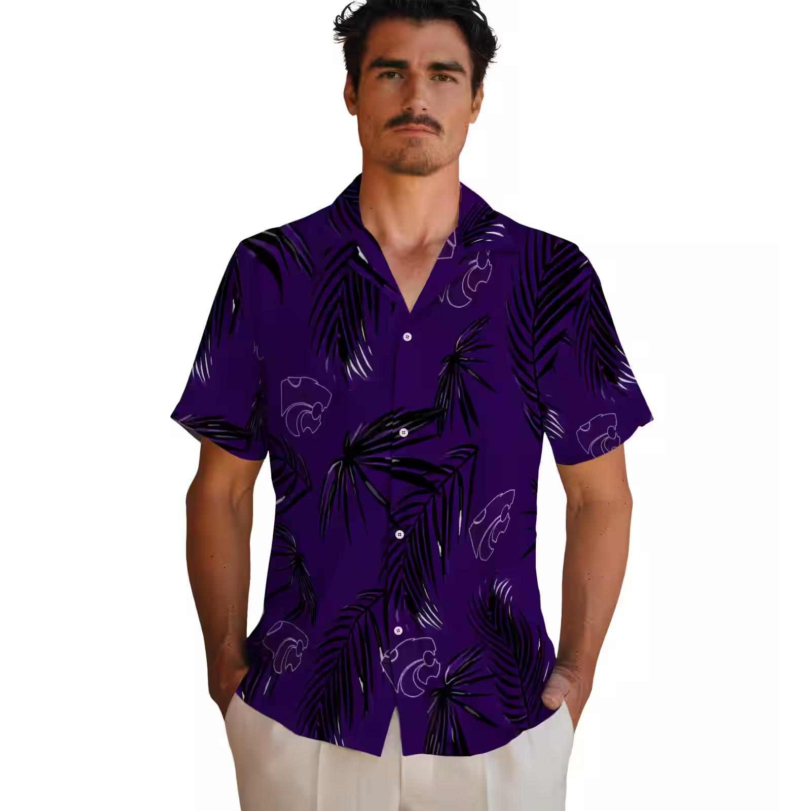 kansas state wildcats palm leaf purple hawaiian shirt fashion forward