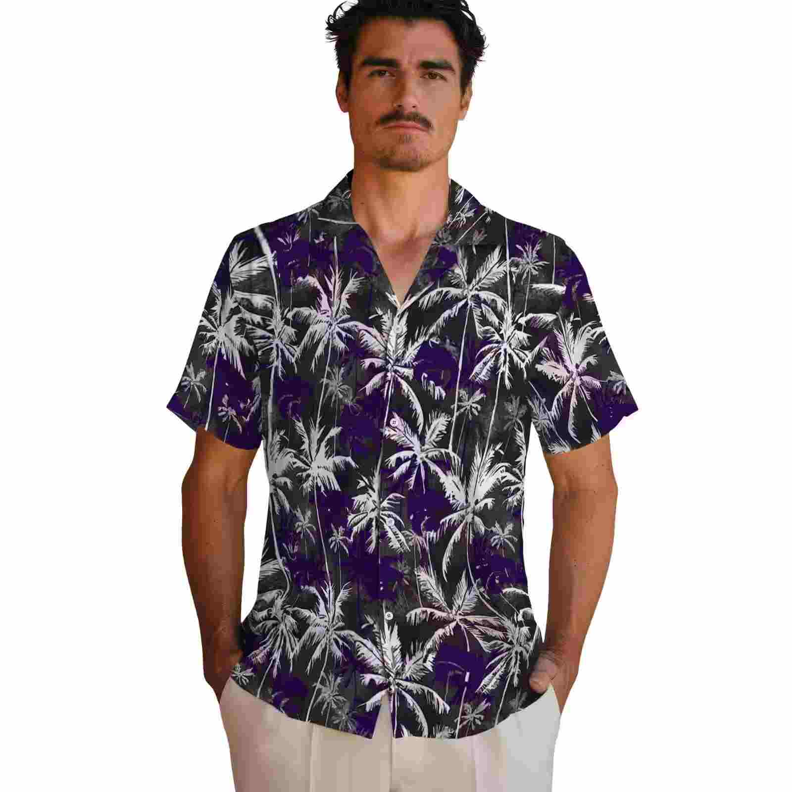 kansas state wildcats palm pattern purple black hawaiian shirt fashion forward