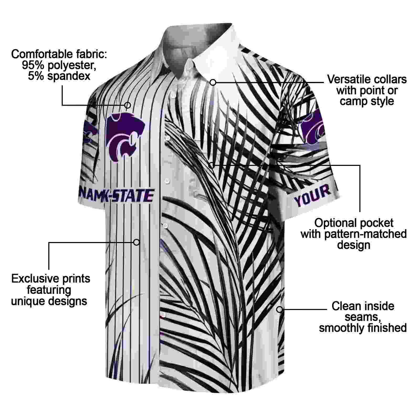 kansas state wildcats palm stripes purple black white hawaiian shirt new arrival