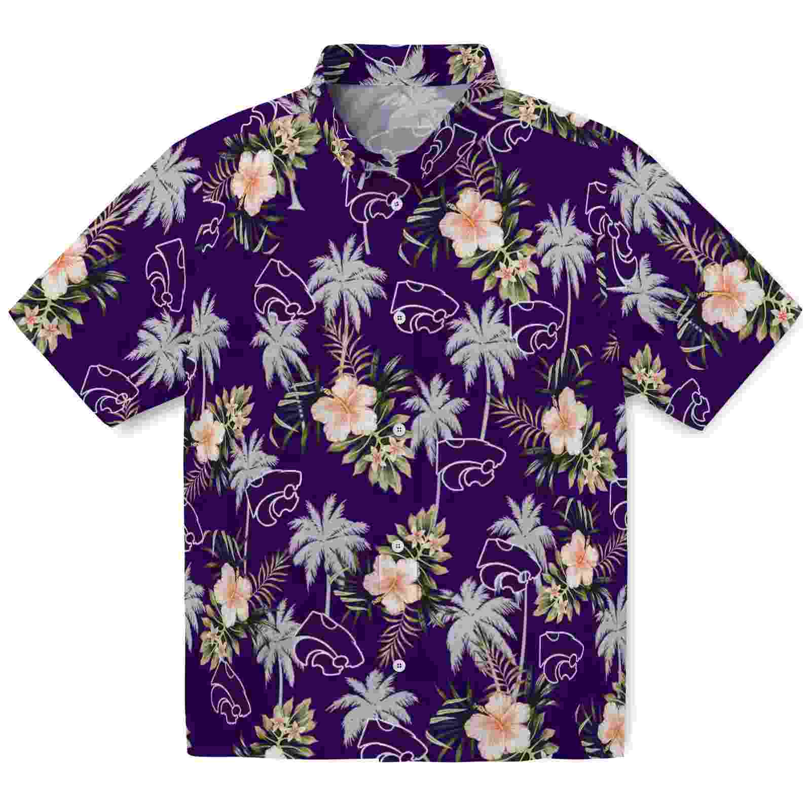 Kansas State Wildcats Palm Tree Flower Purple Hawaiian Shirt