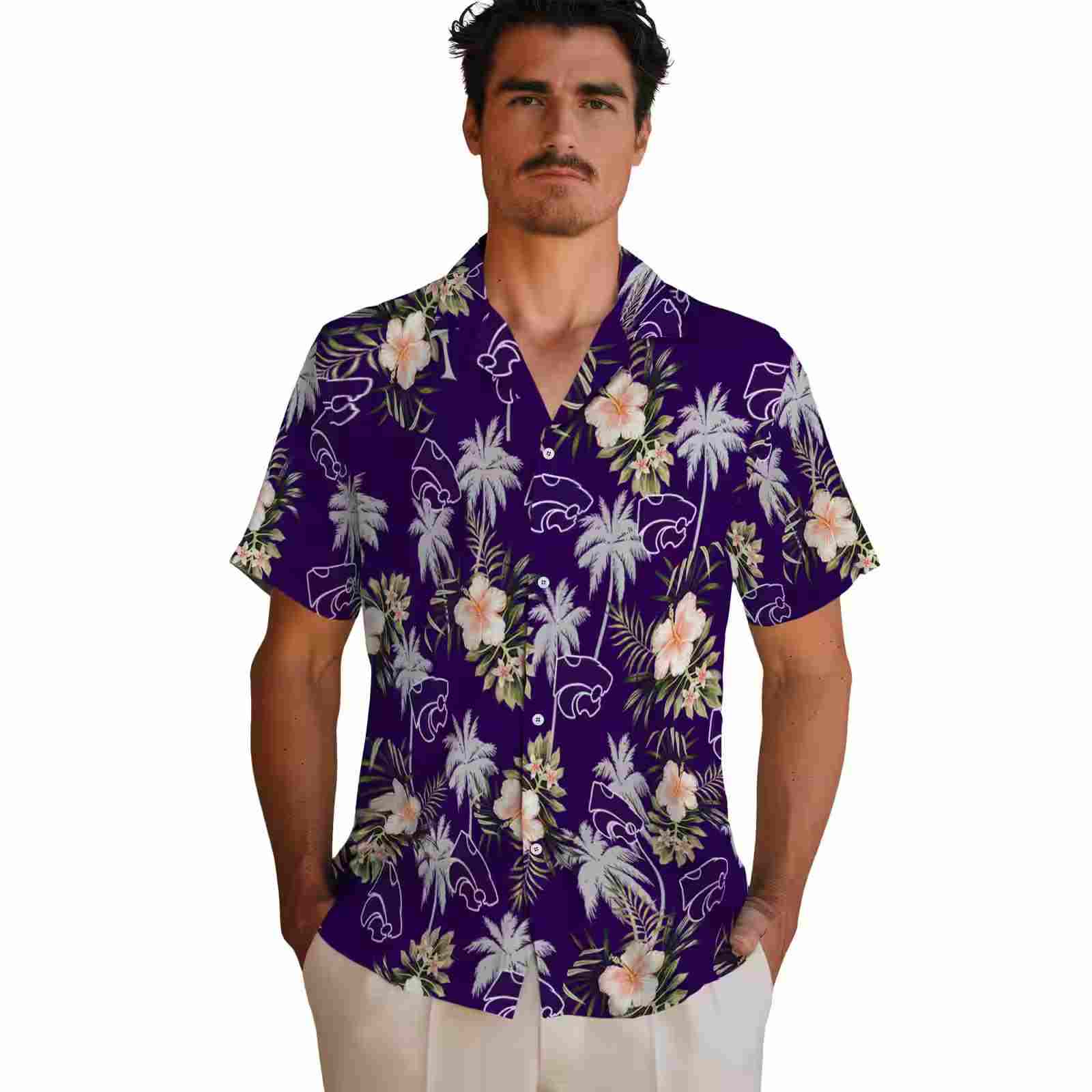 kansas state wildcats palm tree flower purple hawaiian shirt fashion forward