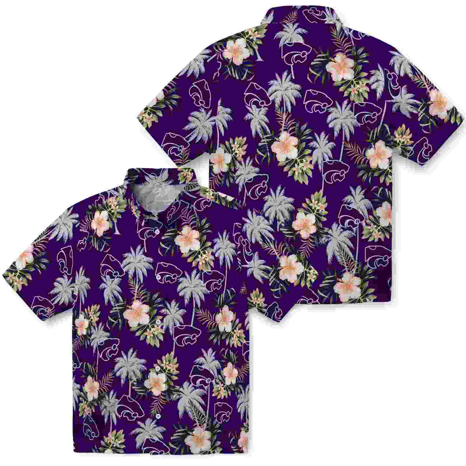 kansas state wildcats palm tree flower purple hawaiian shirt high quality