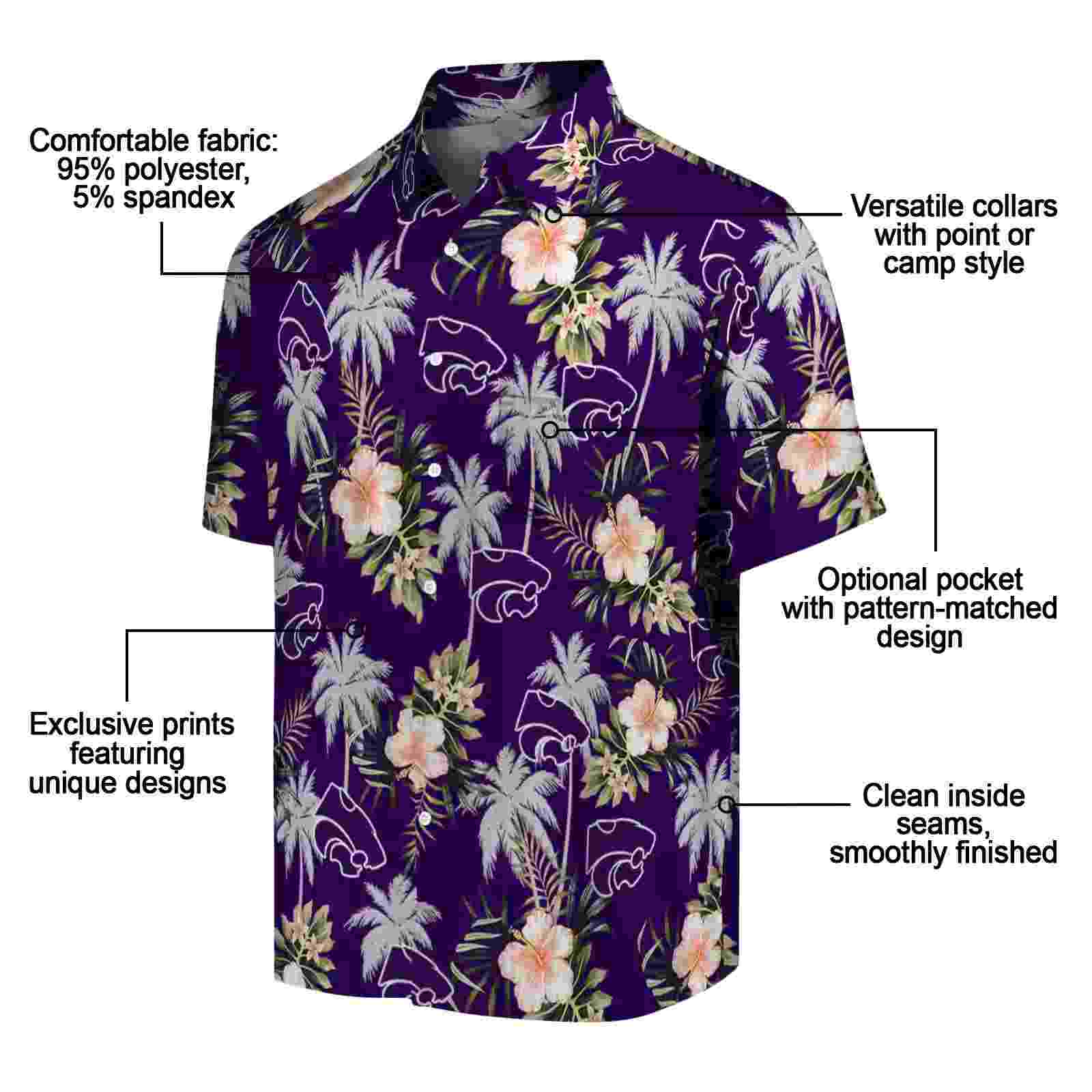 kansas state wildcats palm tree flower purple hawaiian shirt new arrival