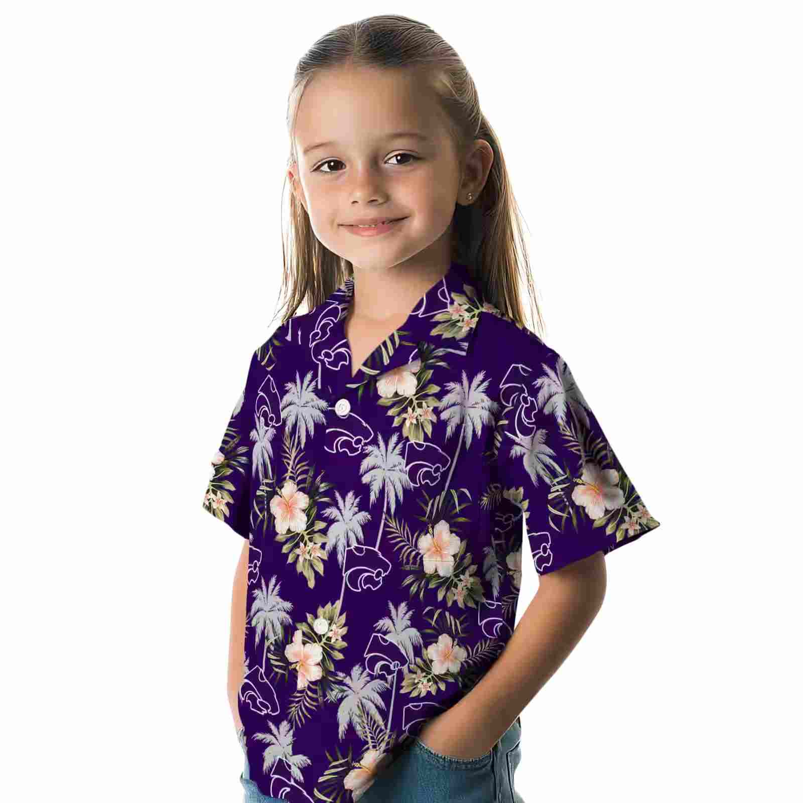 kansas state wildcats palm tree flower purple hawaiian shirt premium grade