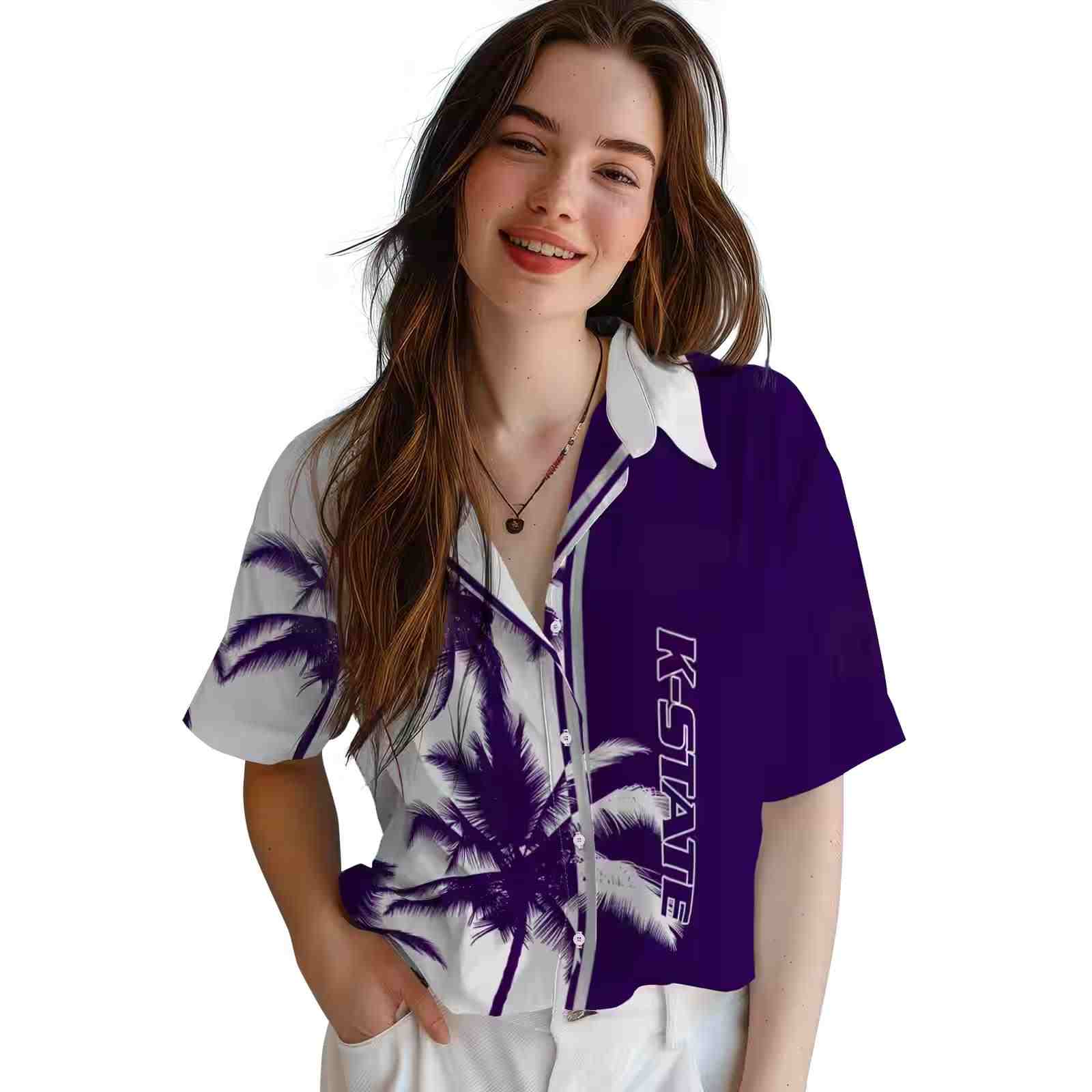 kansas state wildcats palm trees purple white hawaiian shirt latest model