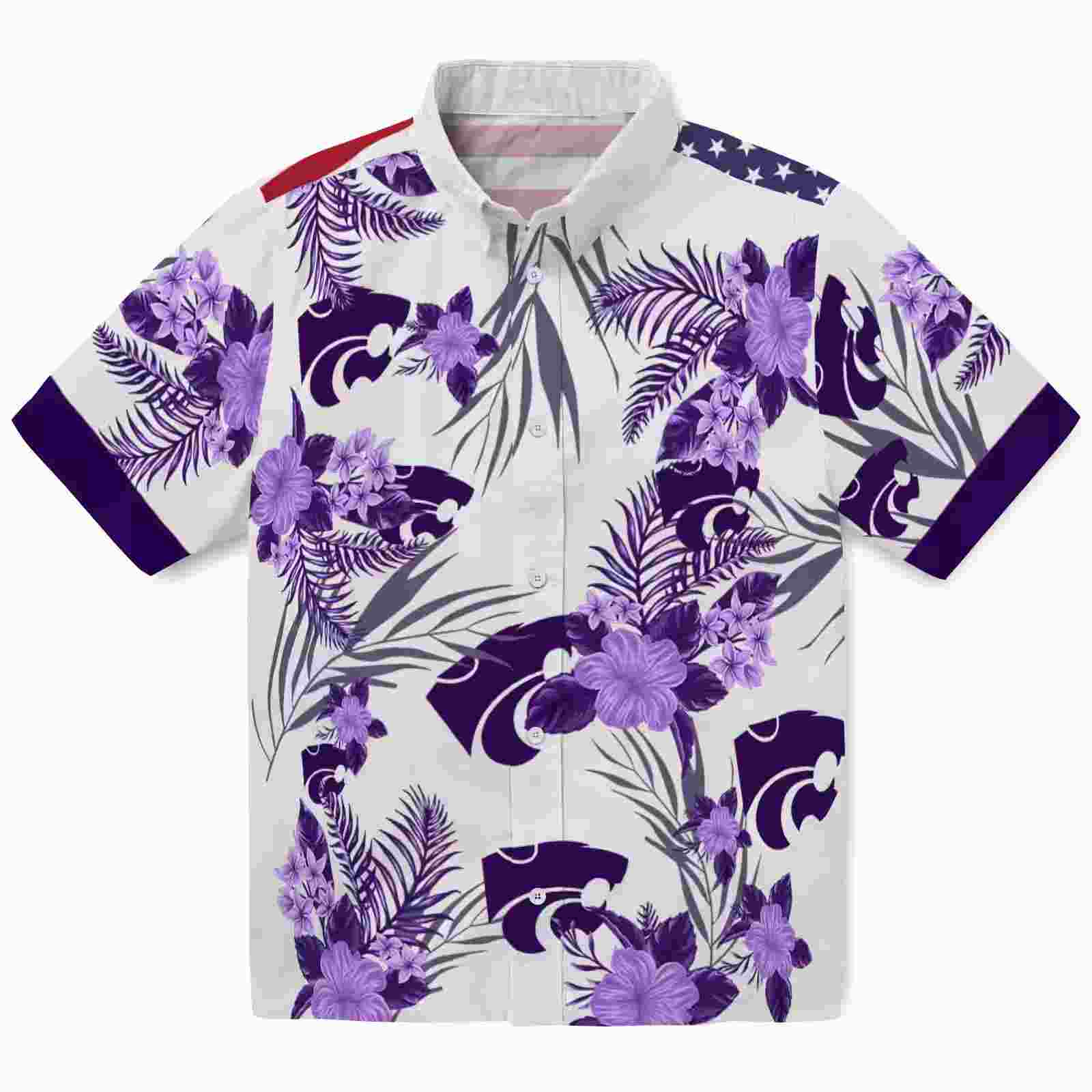 Kansas State Wildcats Patriotic Hibiscus Design Purple White Hawaiian Shirt