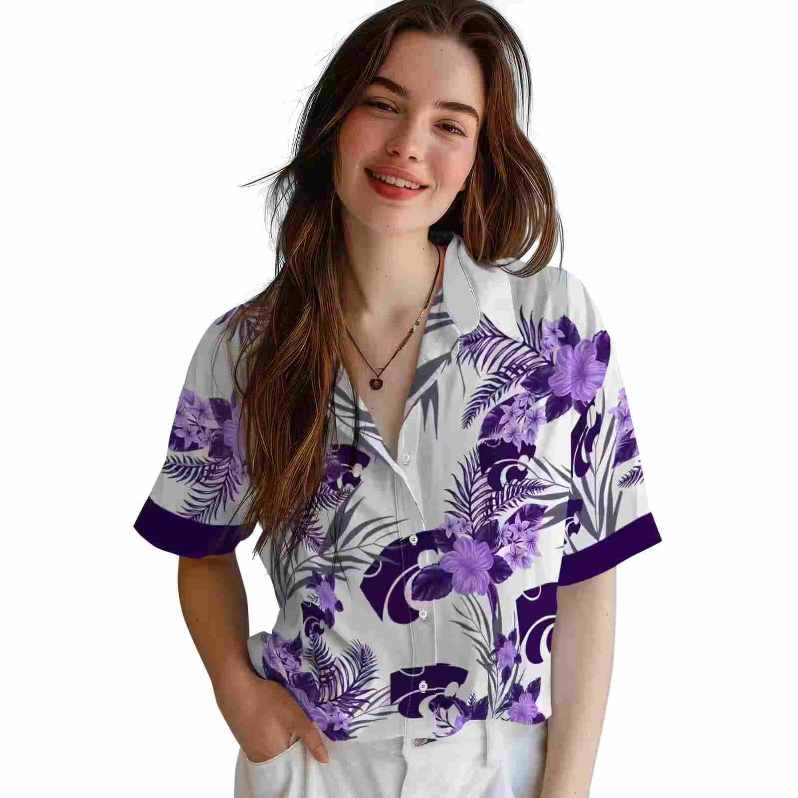 kansas state wildcats patriotic hibiscus design purple white hawaiian shirt latest model