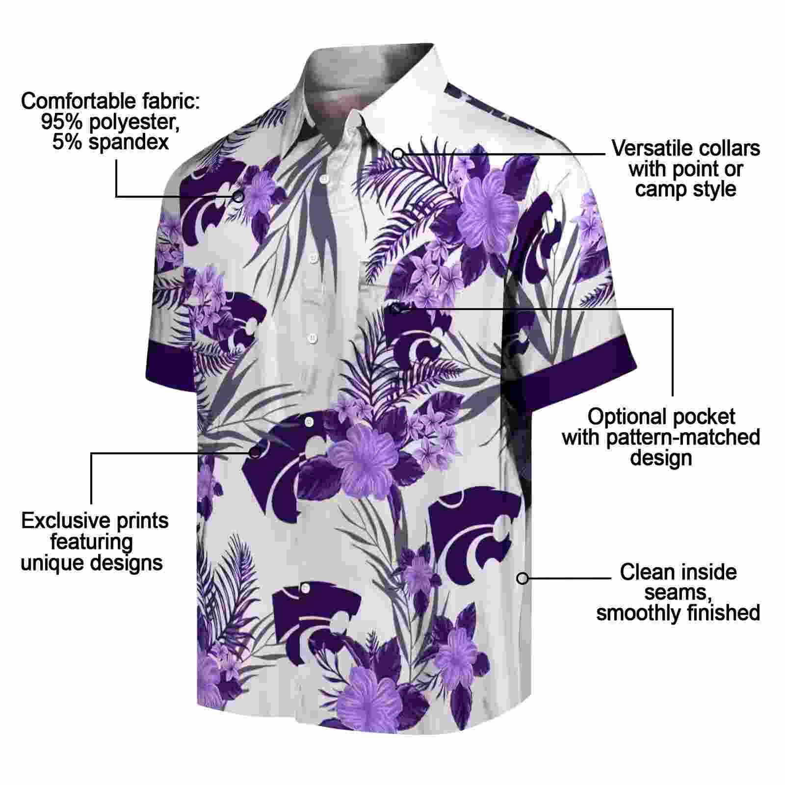 kansas state wildcats patriotic hibiscus design purple white hawaiian shirt new arrival