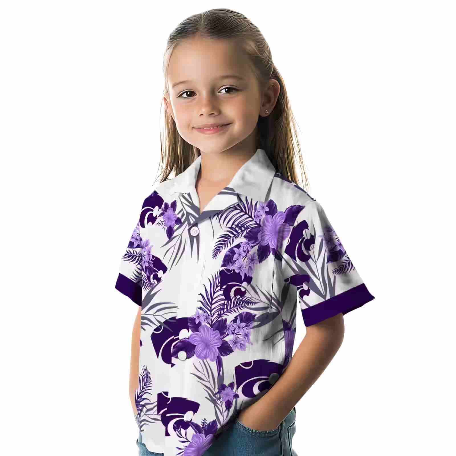 kansas state wildcats patriotic hibiscus design purple white hawaiian shirt premium grade