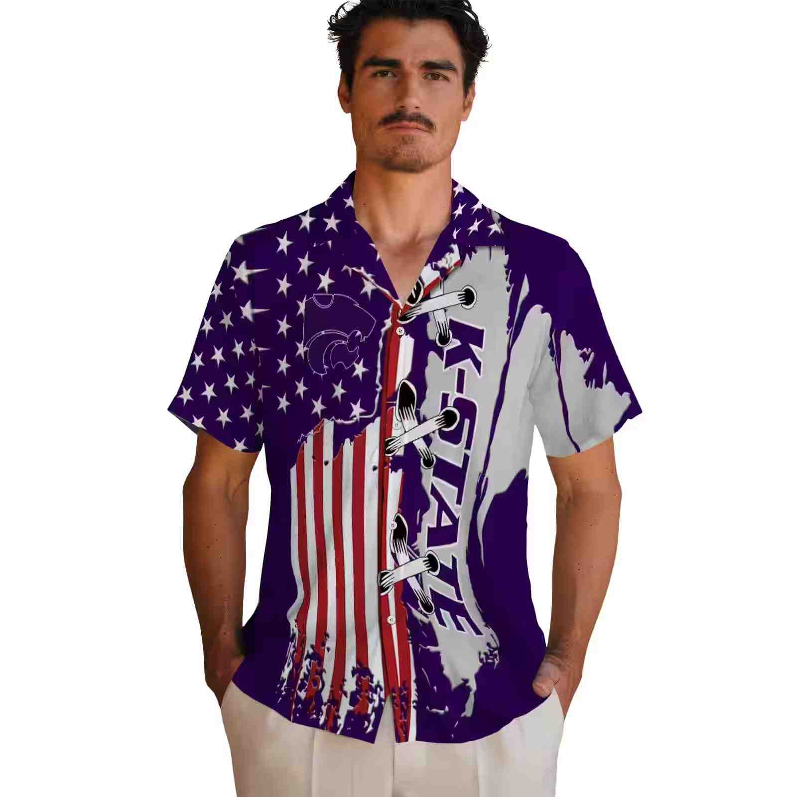 kansas state wildcats stitched flag purple hawaiian shirt fashion forward