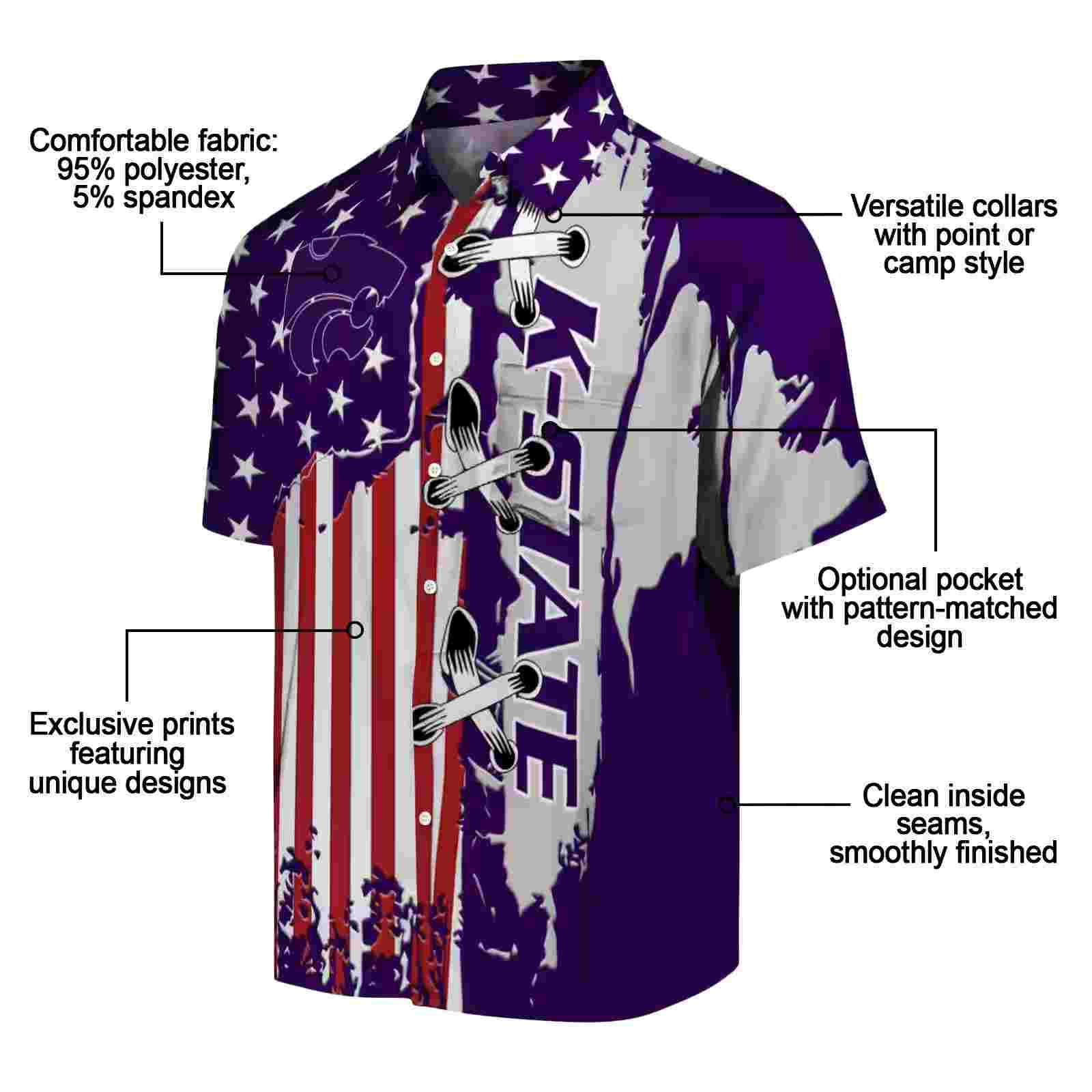 kansas state wildcats stitched flag purple hawaiian shirt new arrival