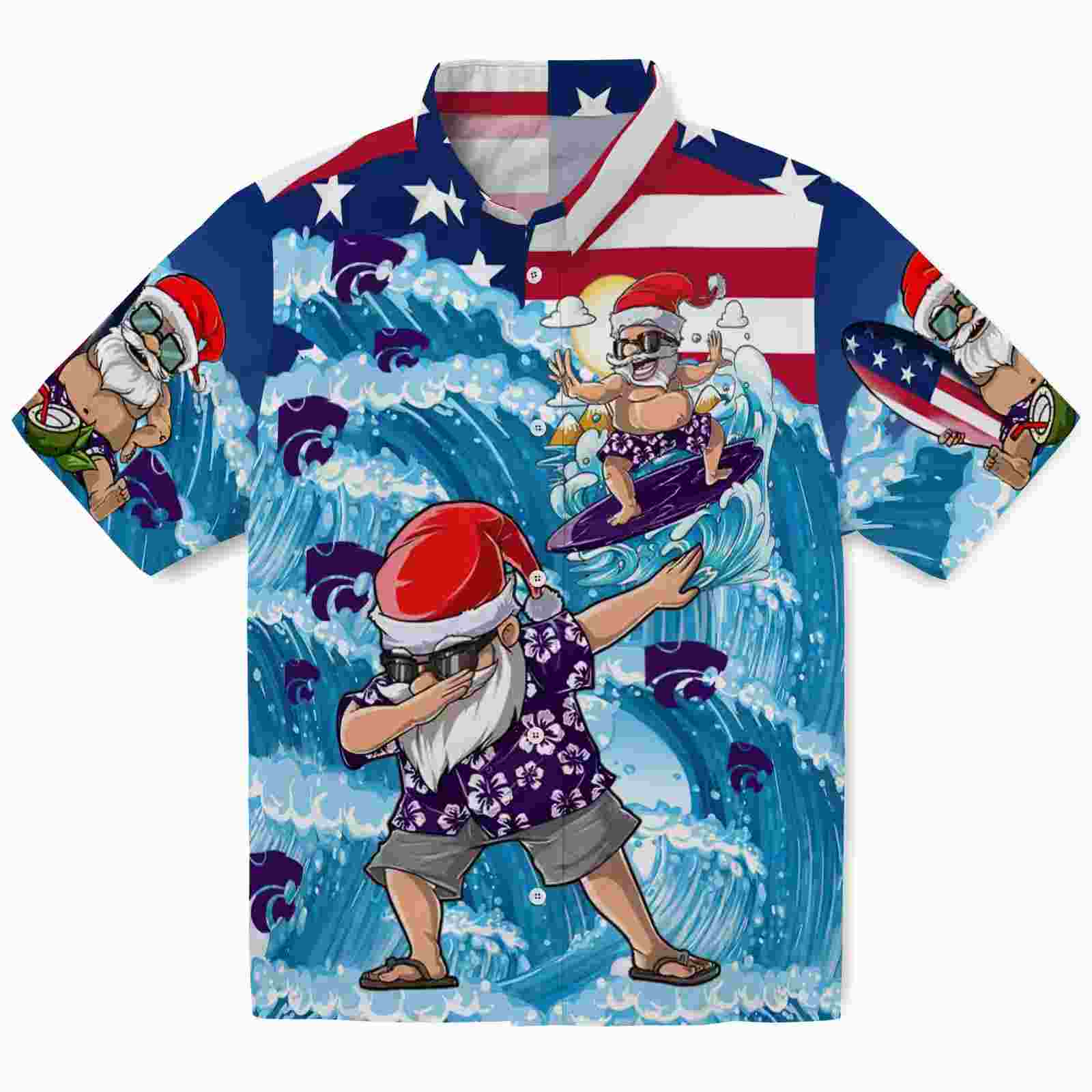 Kansas State Wildcats Surfing Santa Blue Hawaiian Shirt