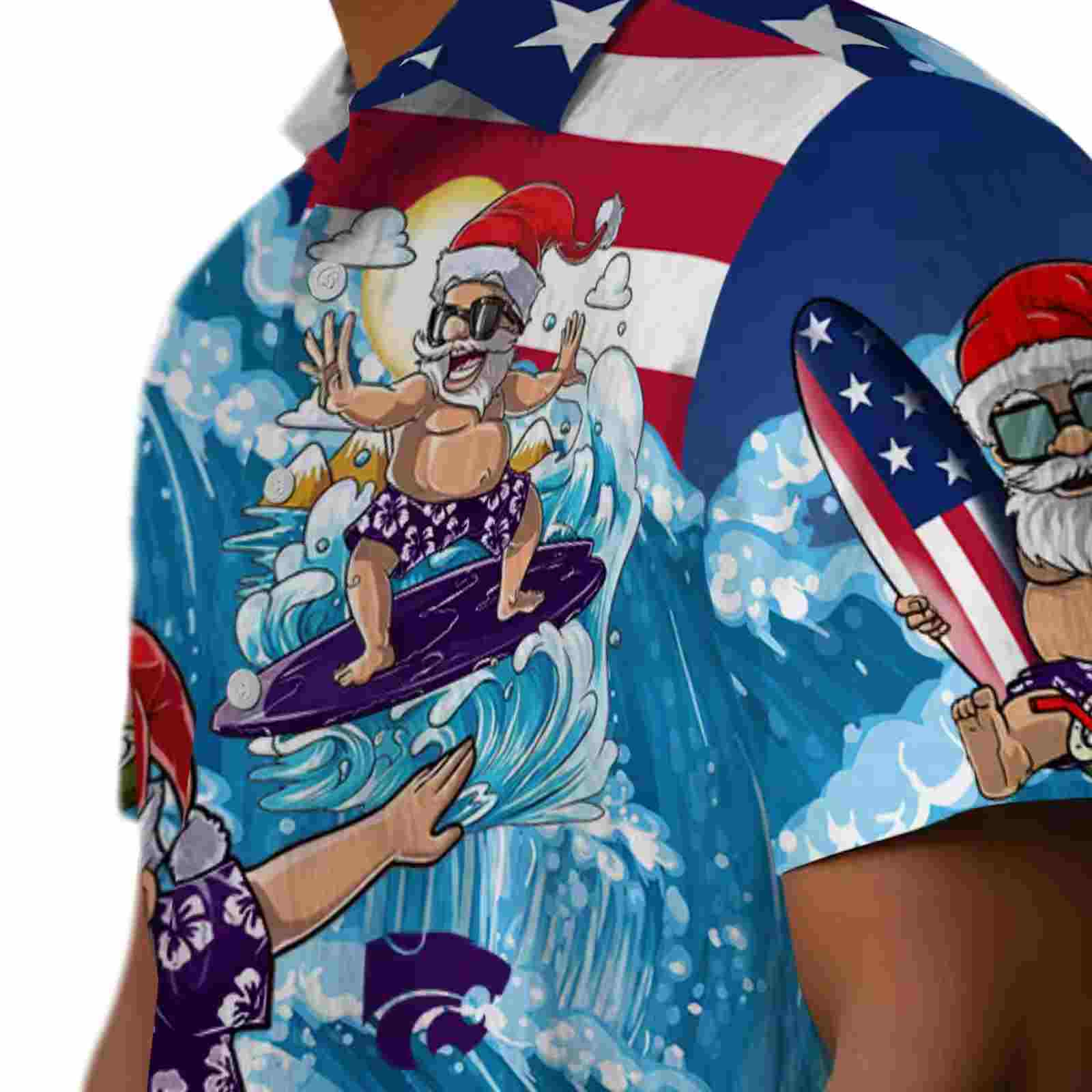 kansas state wildcats surfing santa blue hawaiian shirt trendy