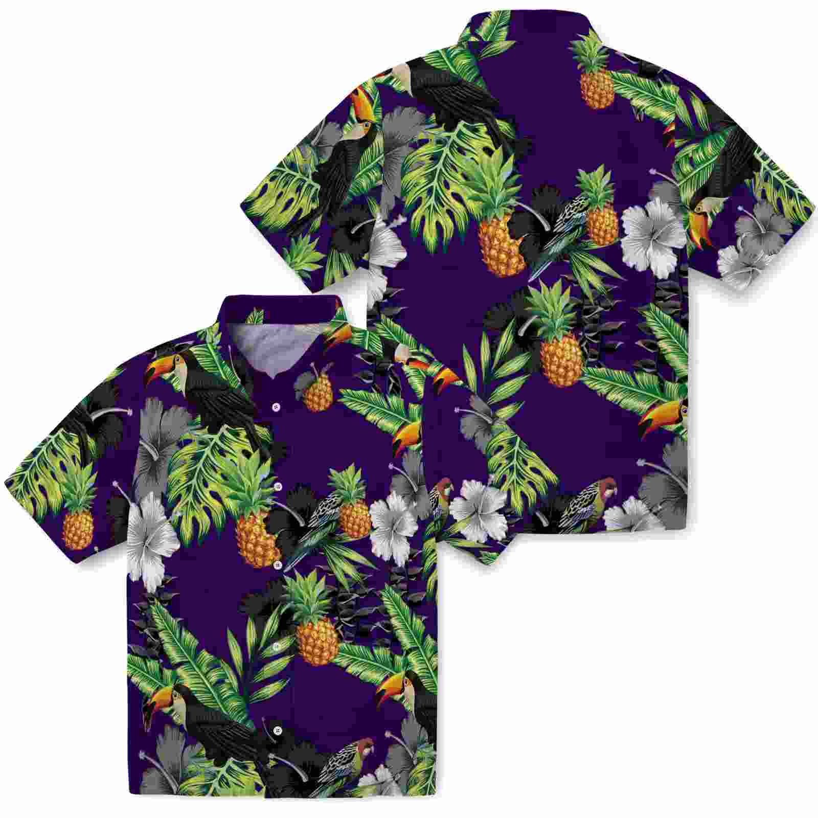 kansas state wildcats toucan hibiscus pineapple purple green hawaiian shirt high quality