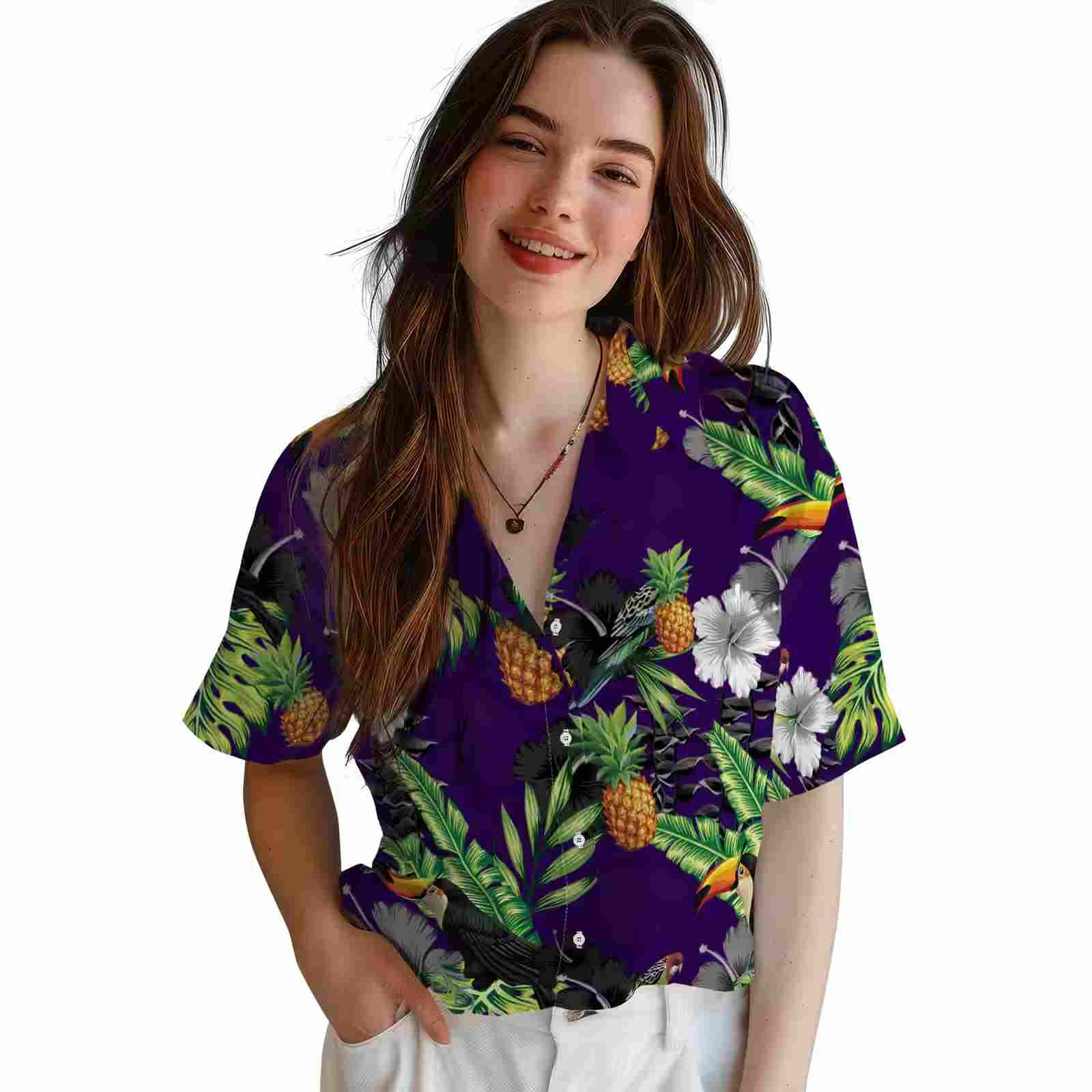 kansas state wildcats toucan hibiscus pineapple purple green hawaiian shirt latest model