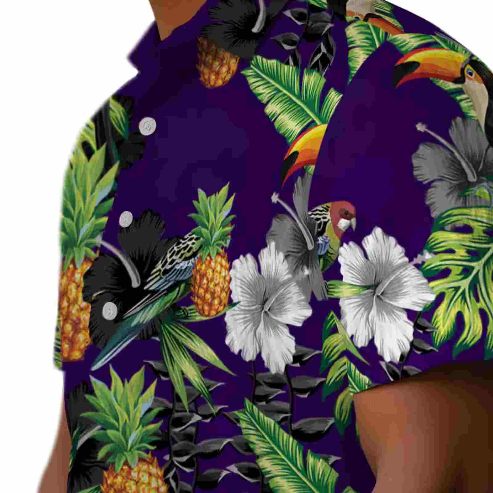 kansas state wildcats toucan hibiscus pineapple purple green hawaiian shirt trendy