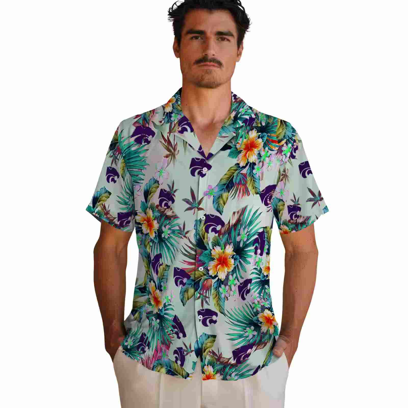 kansas state wildcats tropical foliage green hawaiian shirt fashion forward