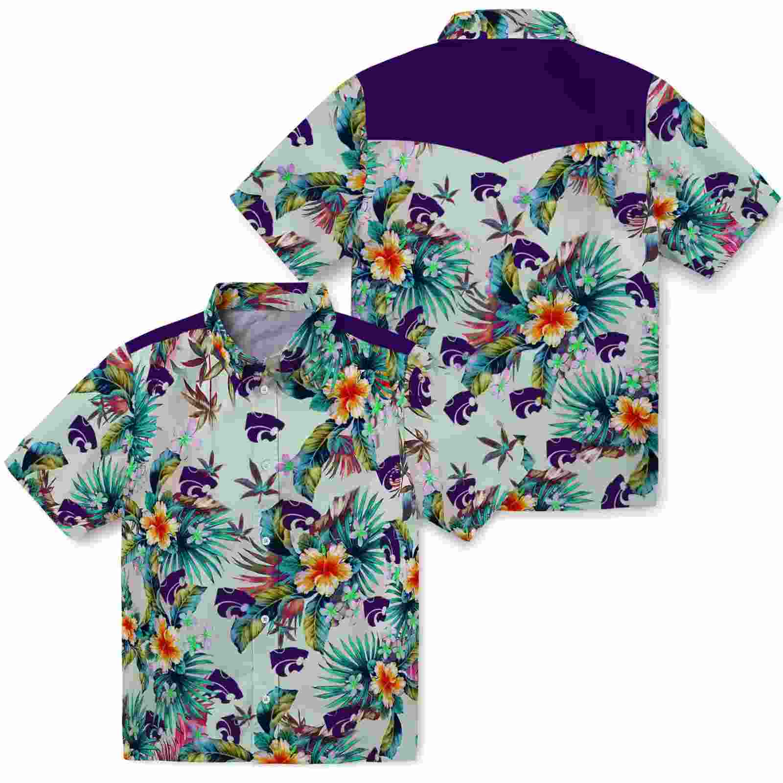 kansas state wildcats tropical foliage green hawaiian shirt high quality