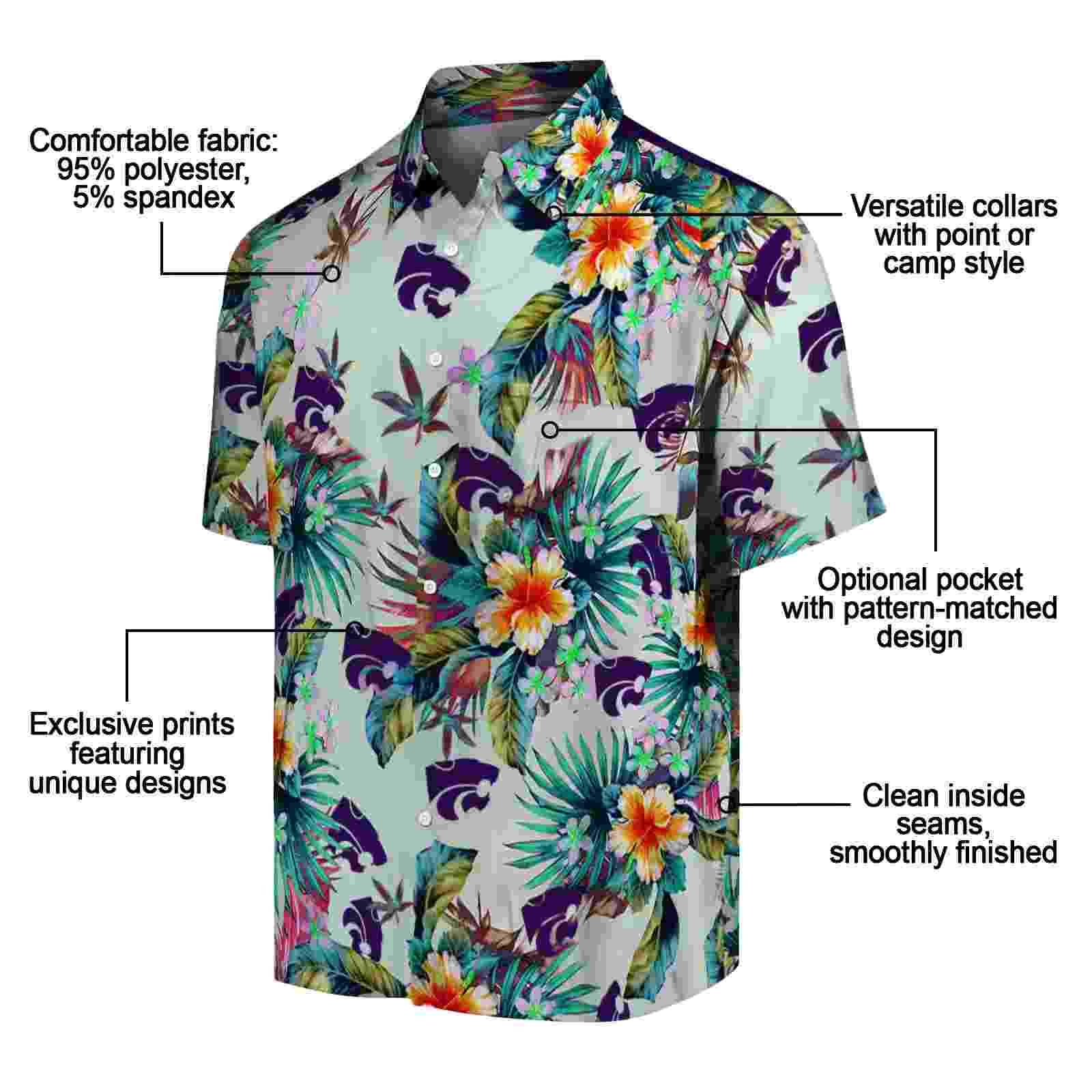 kansas state wildcats tropical foliage green hawaiian shirt new arrival