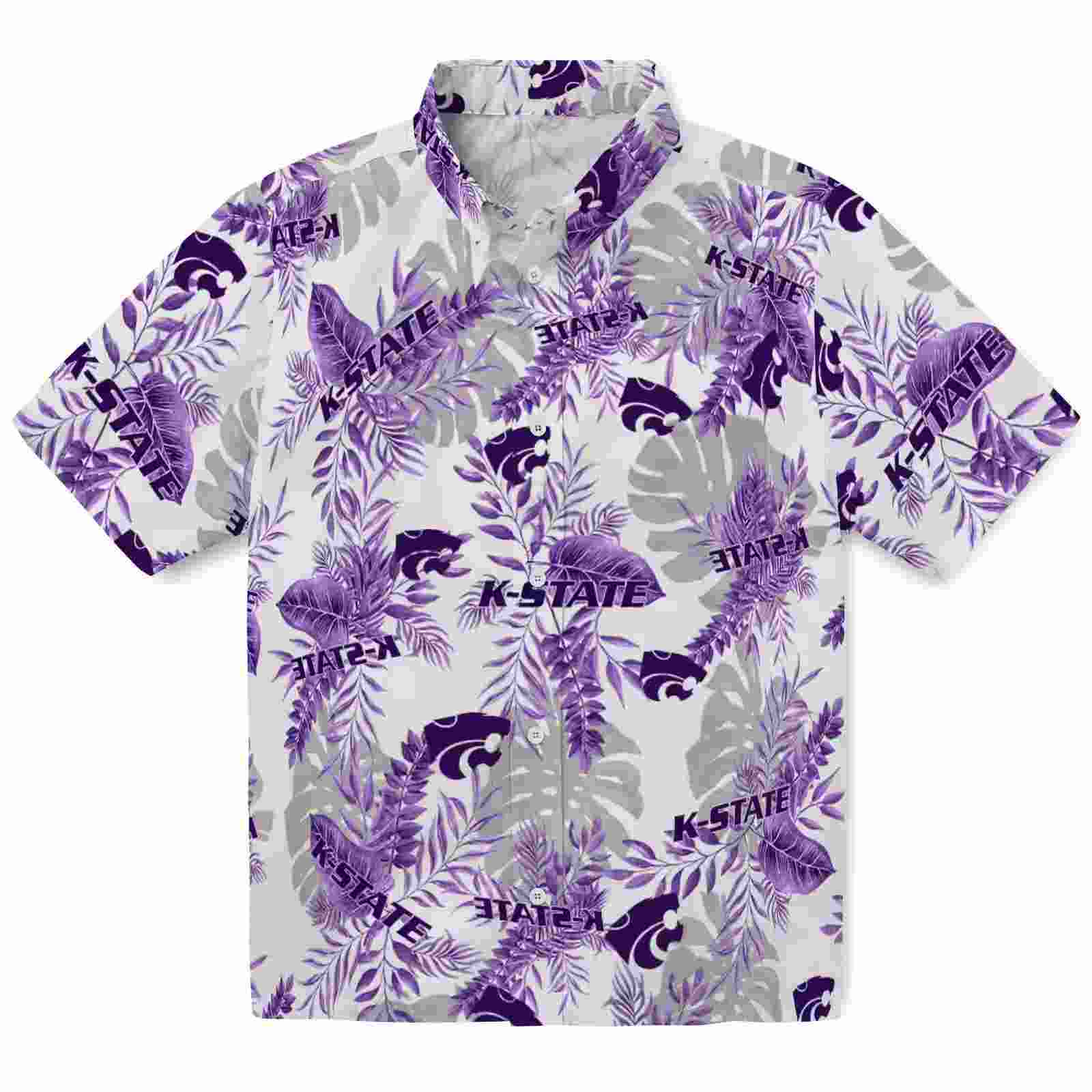 Kansas State Wildcats Tropical Leaves Purple White Hawaiian Shirt