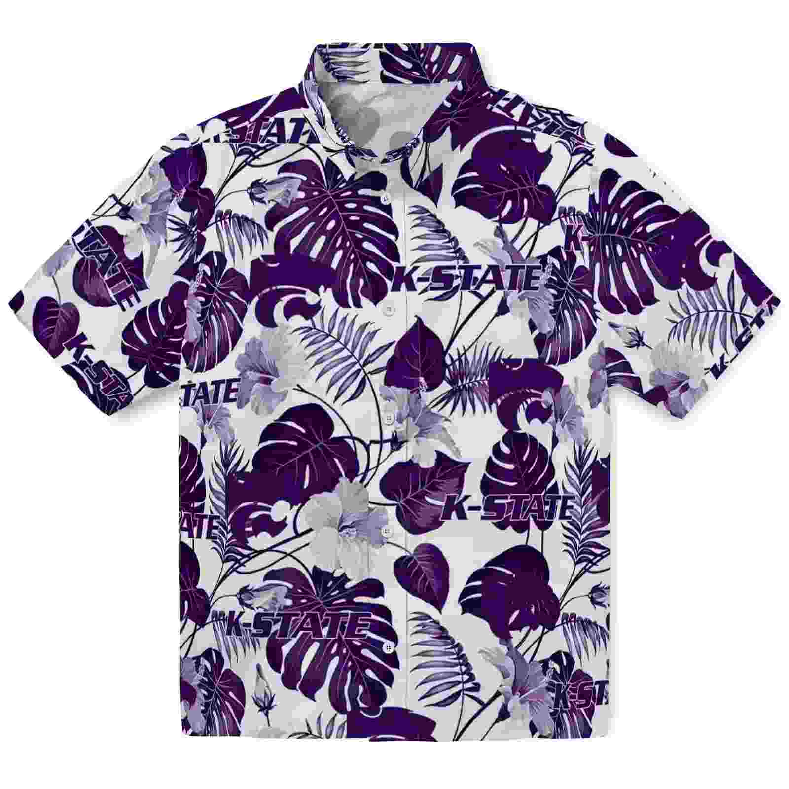 Kansas State Wildcats Tropical Plants Purple White Hawaiian Shirt