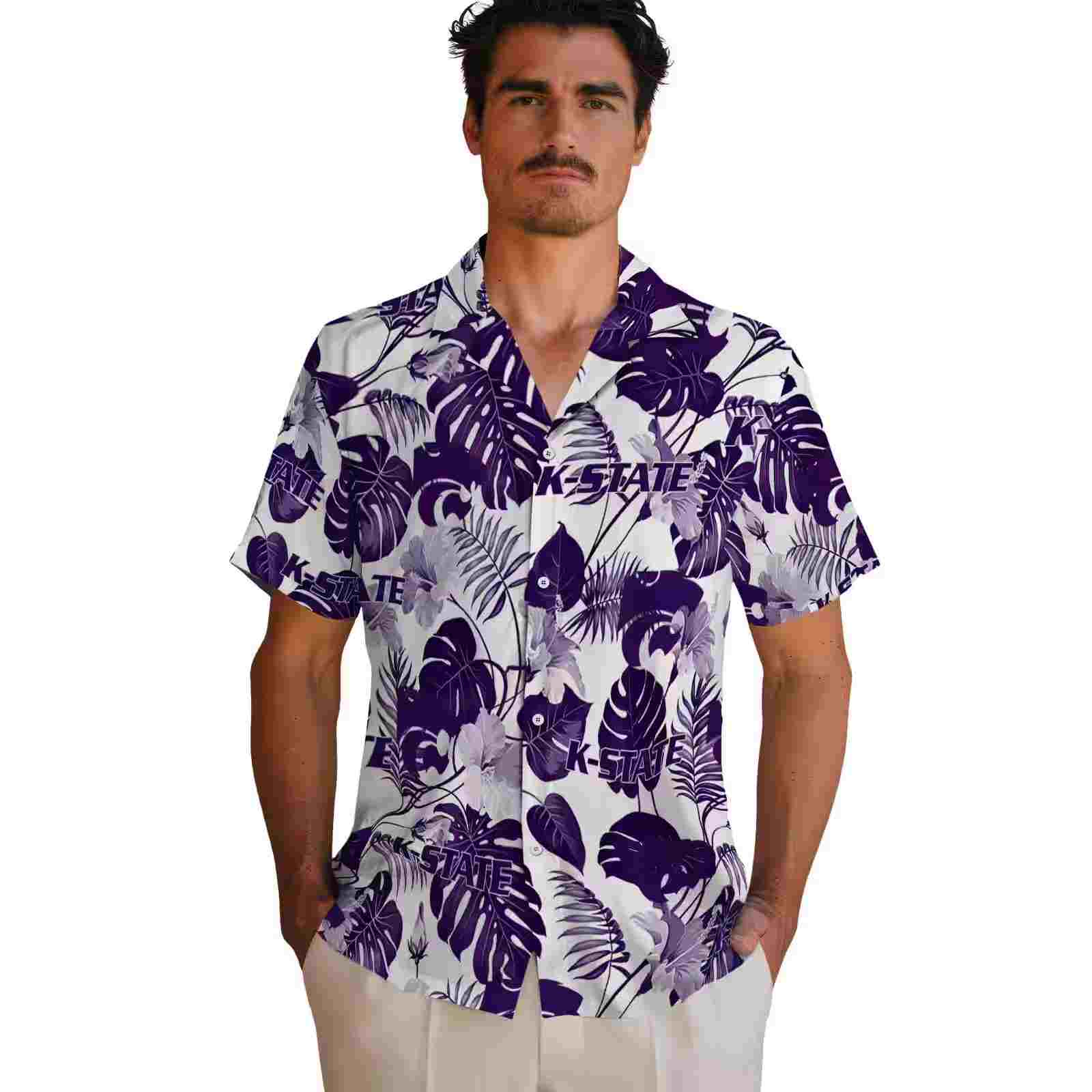 kansas state wildcats tropical plants purple white hawaiian shirt fashion forward