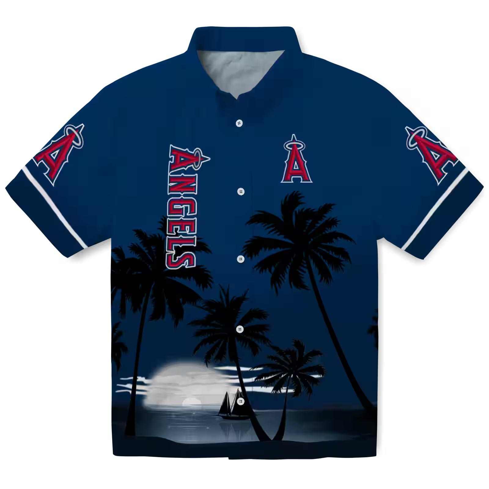 Los Angeles Angels Beach Sunset Blue Black Hawaiian Shirt