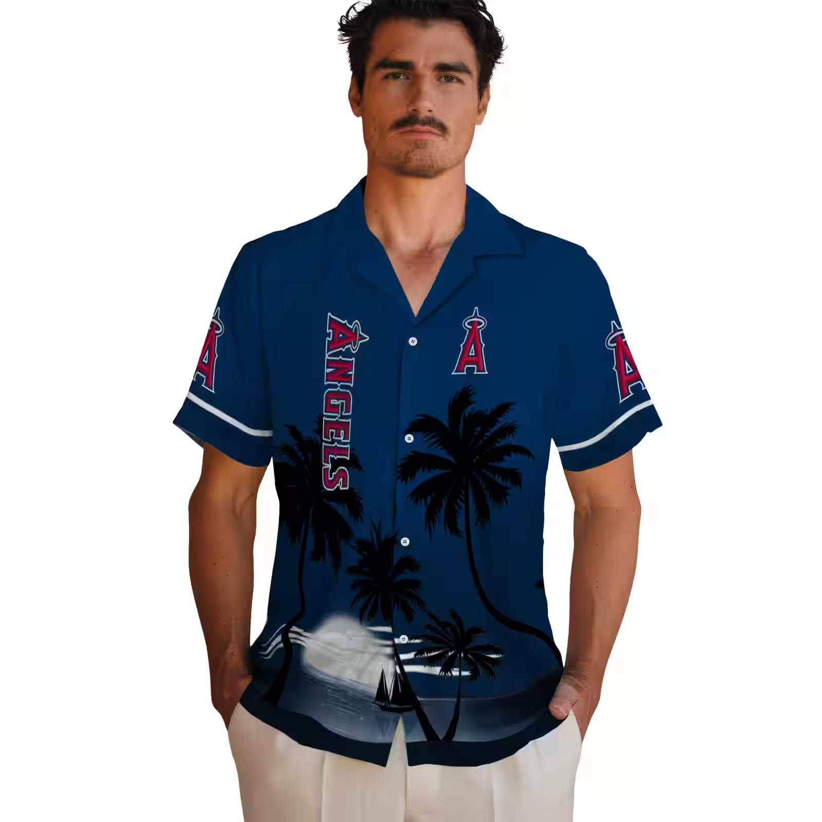 los angeles angels beach sunset blue black hawaiian shirt fashion forward