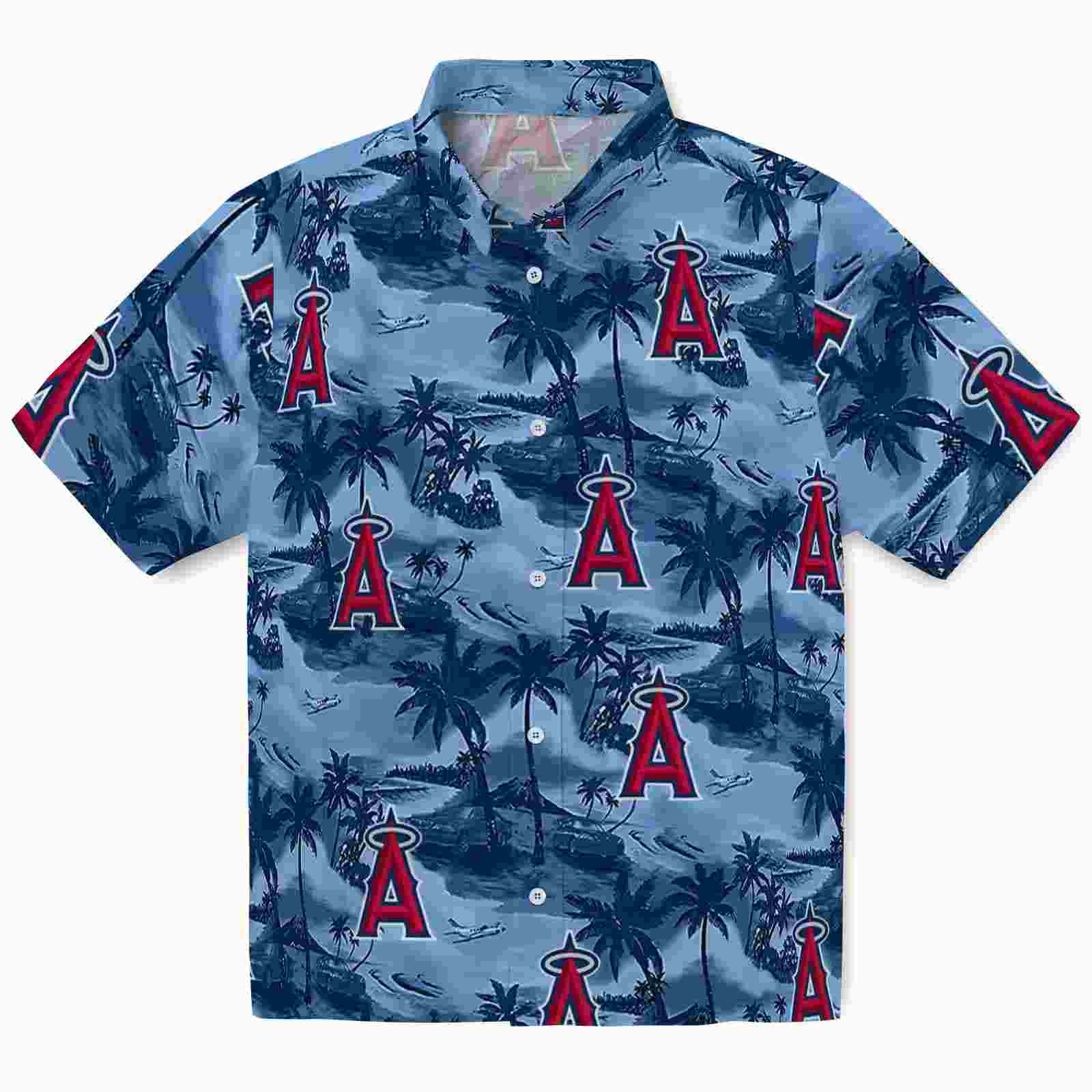 Los Angeles Angels Coastal Palms Blue Hawaiian Shirt