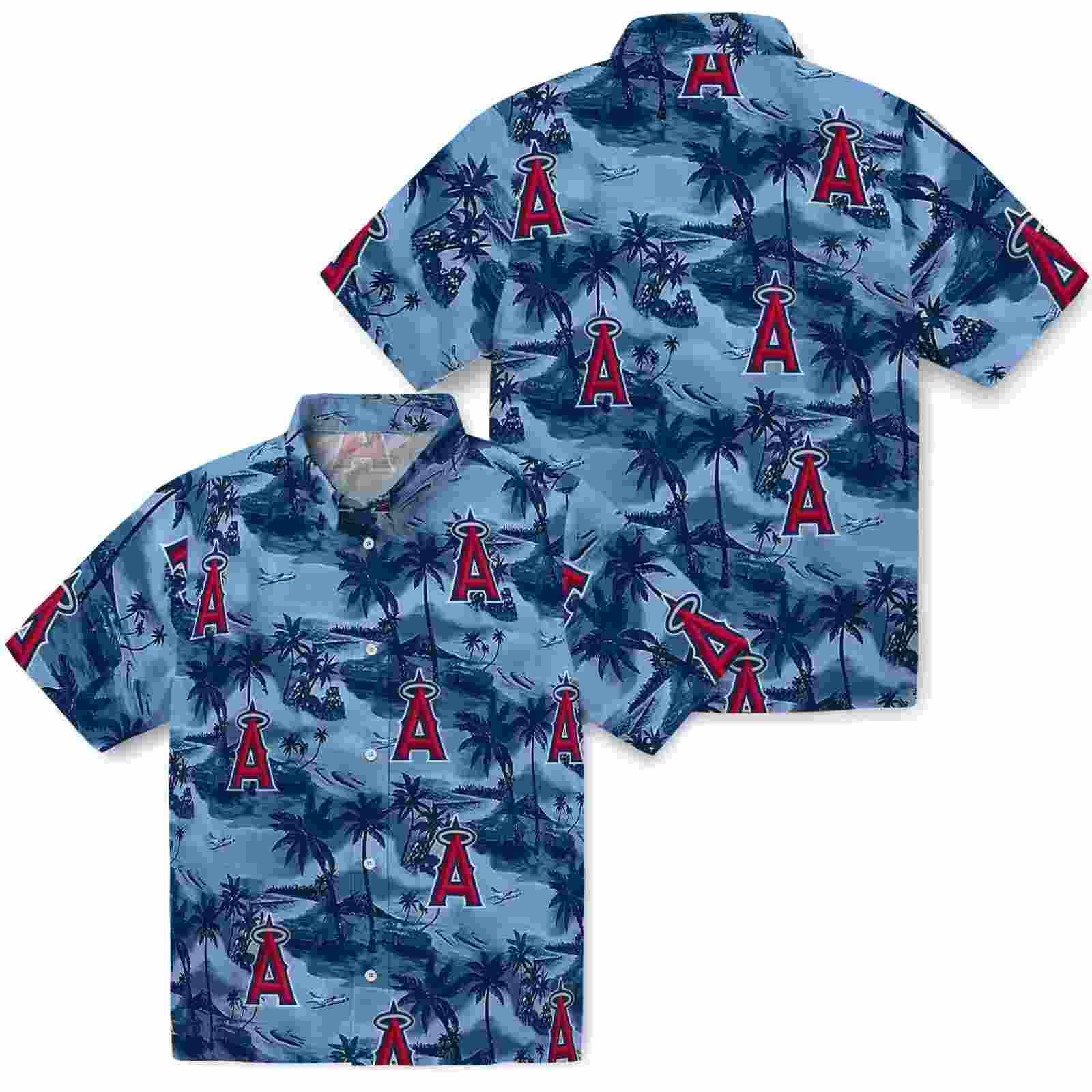 los angeles angels coastal palms blue hawaiian shirt high quality