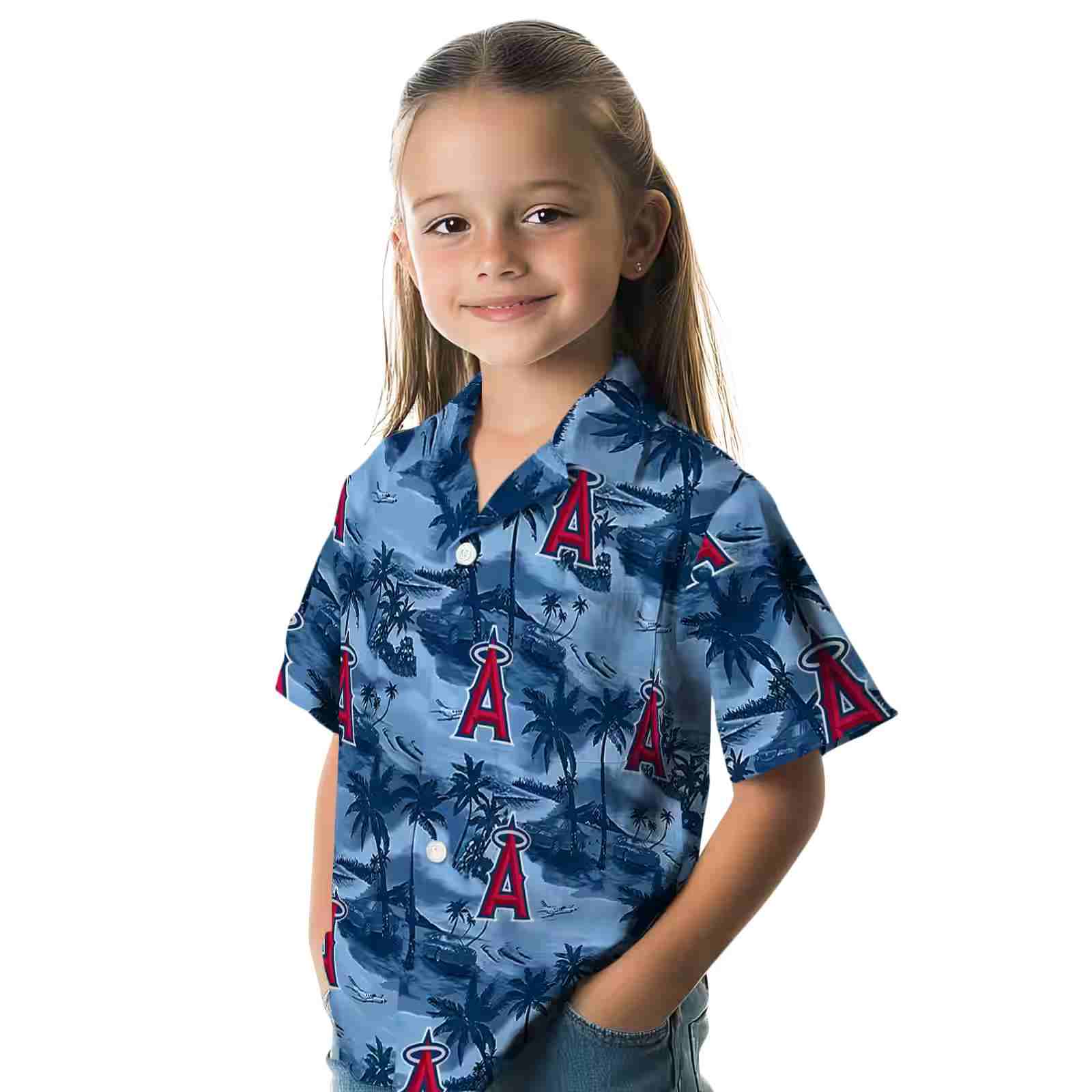 los angeles angels coastal palms blue hawaiian shirt premium grade