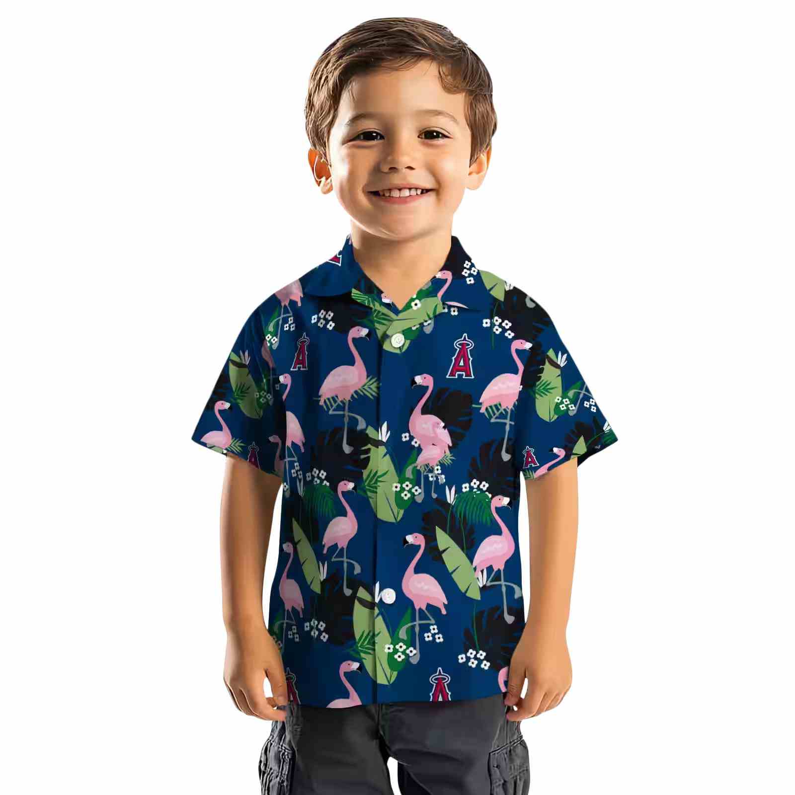 los angeles angels flamingo leaf motif blue hawaiian shirt top rated