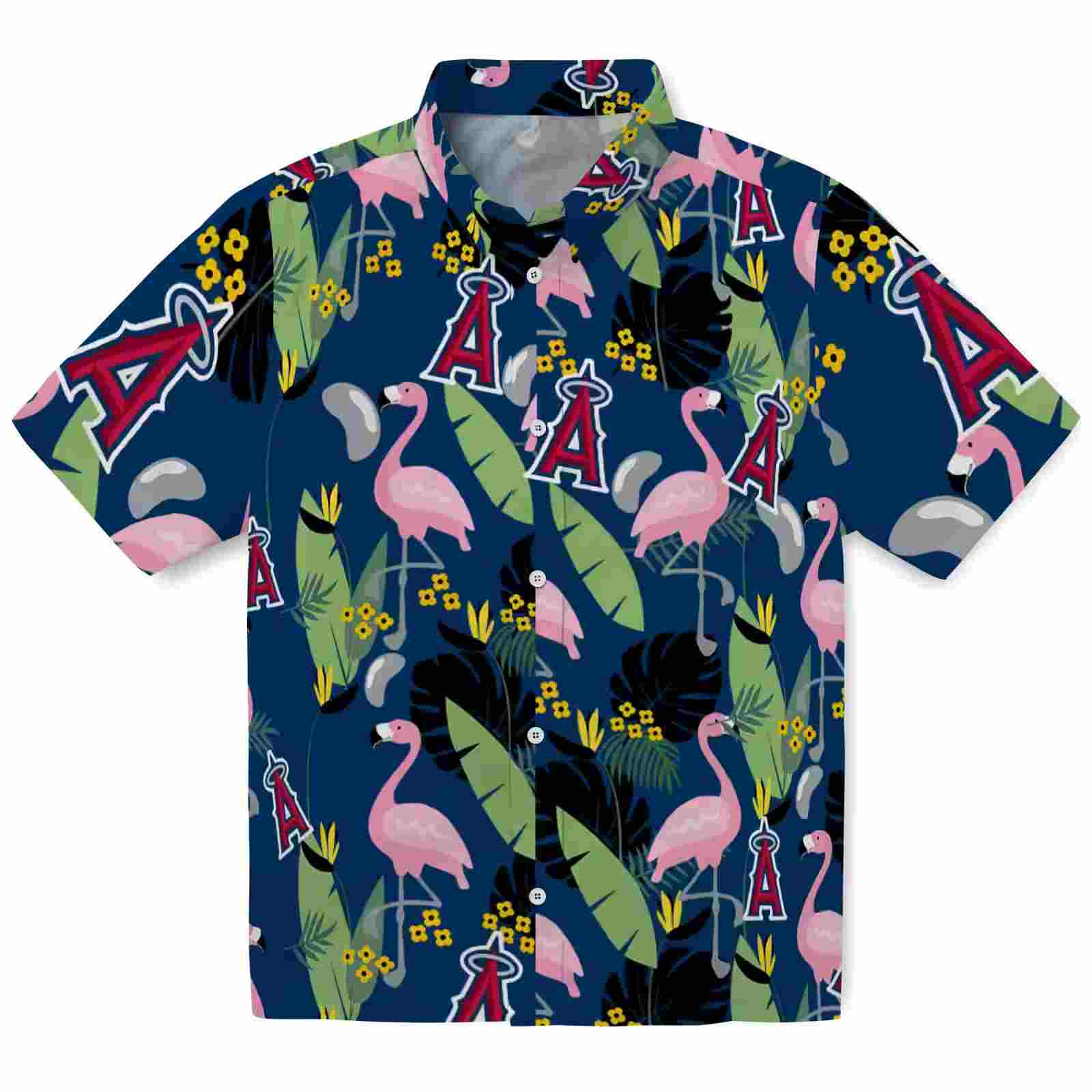 Los Angeles Angels Flamingo Leaves Blue Hawaiian Shirt