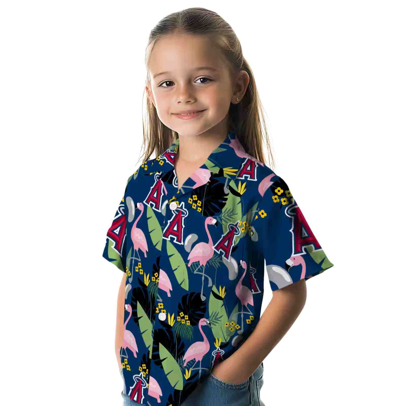 los angeles angels flamingo leaves blue hawaiian shirt premium grade