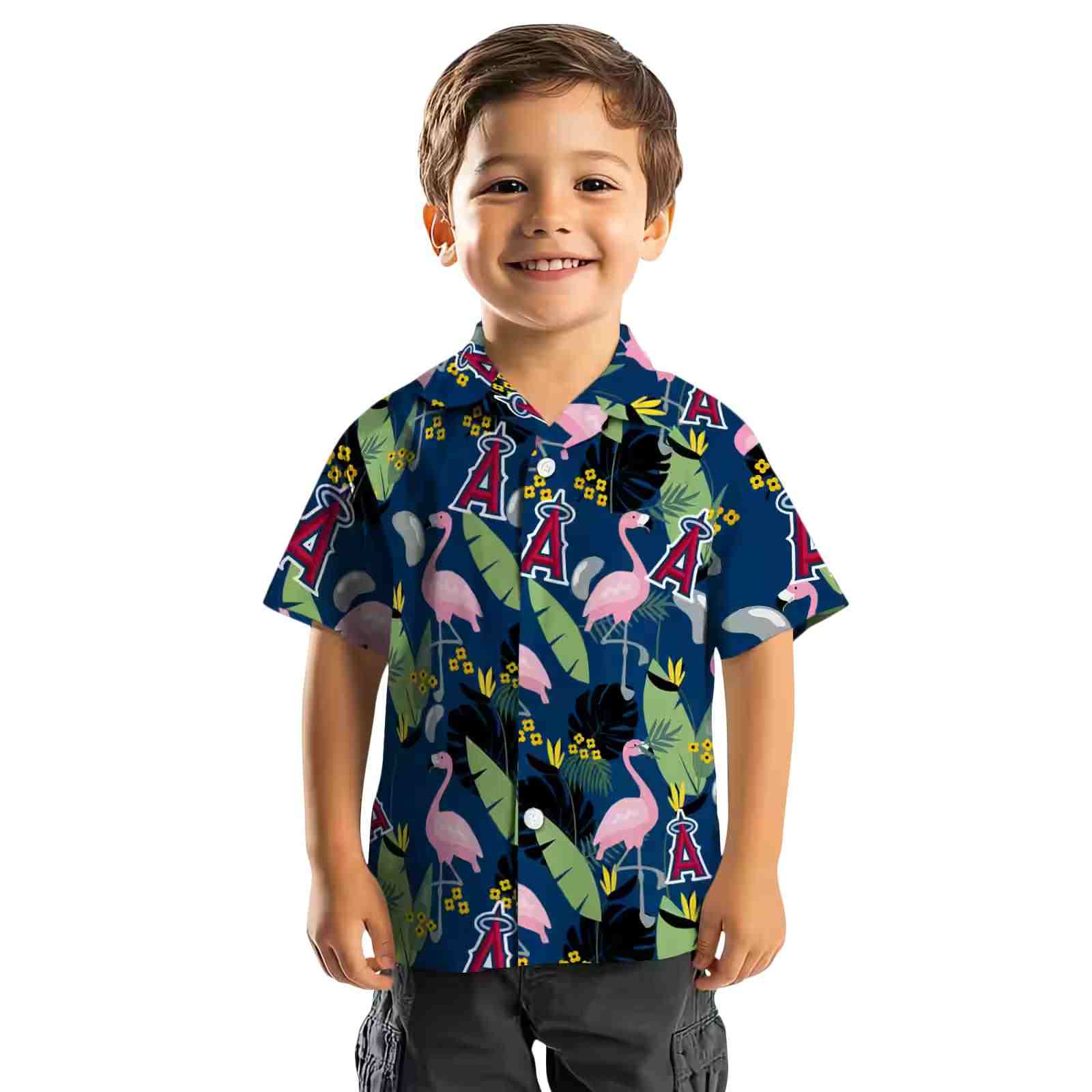 los angeles angels flamingo leaves blue hawaiian shirt top rated