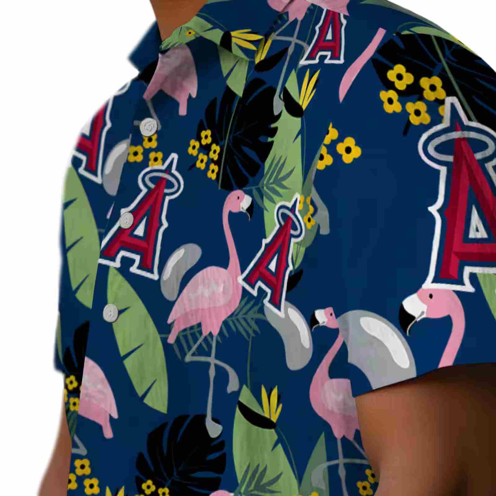 los angeles angels flamingo leaves blue hawaiian shirt trendy