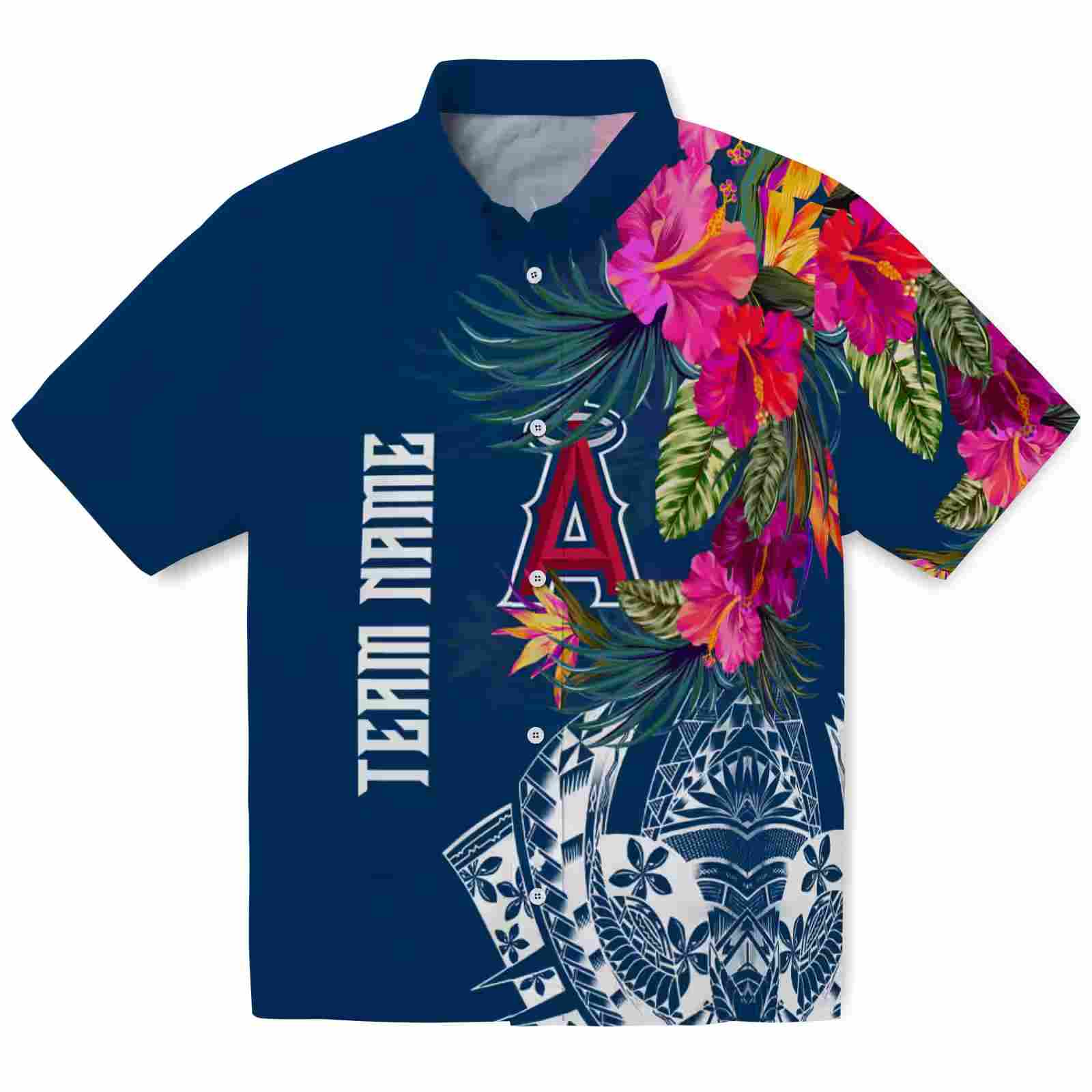 Los Angeles Angels Floral Polynesian Blue Hawaiian Shirt