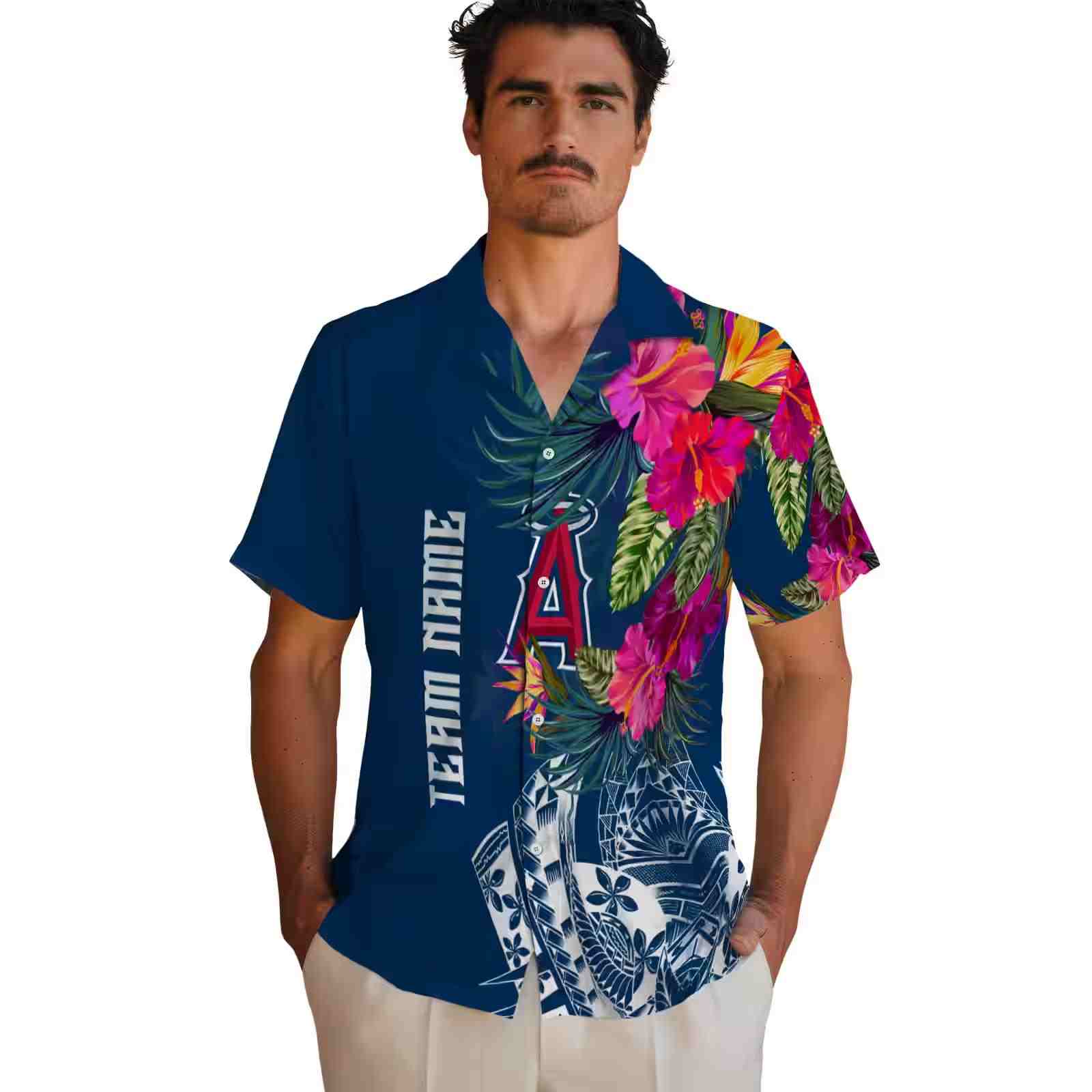 los angeles angels floral polynesian blue hawaiian shirt fashion forward