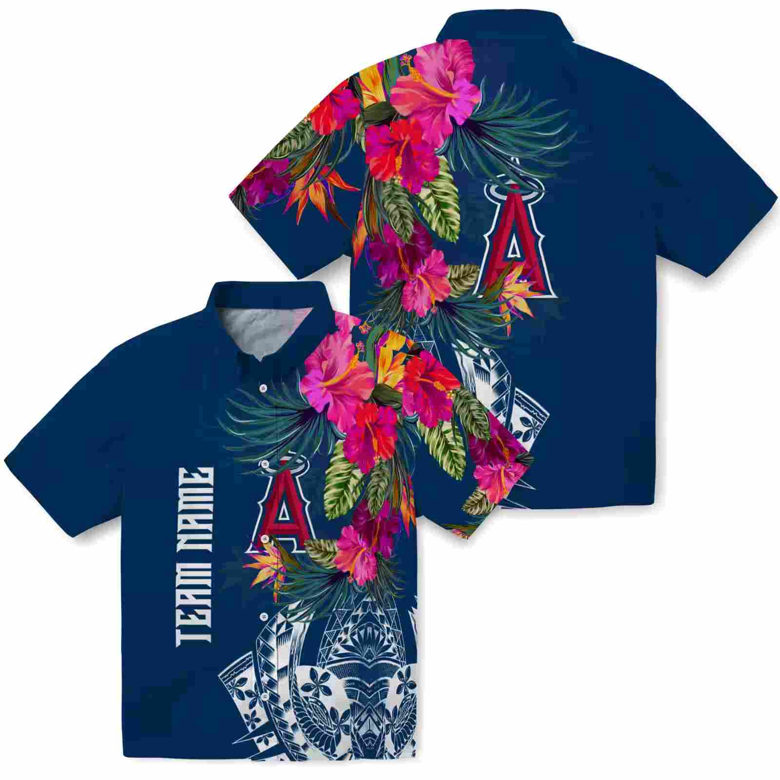 los angeles angels floral polynesian blue hawaiian shirt high quality