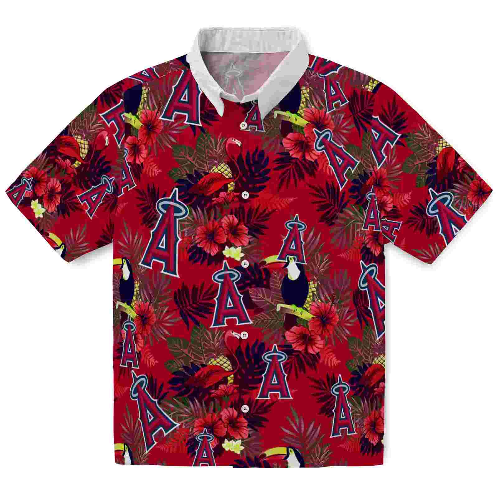 Los Angeles Angels Floral Toucan Blue Red Hawaiian Shirt