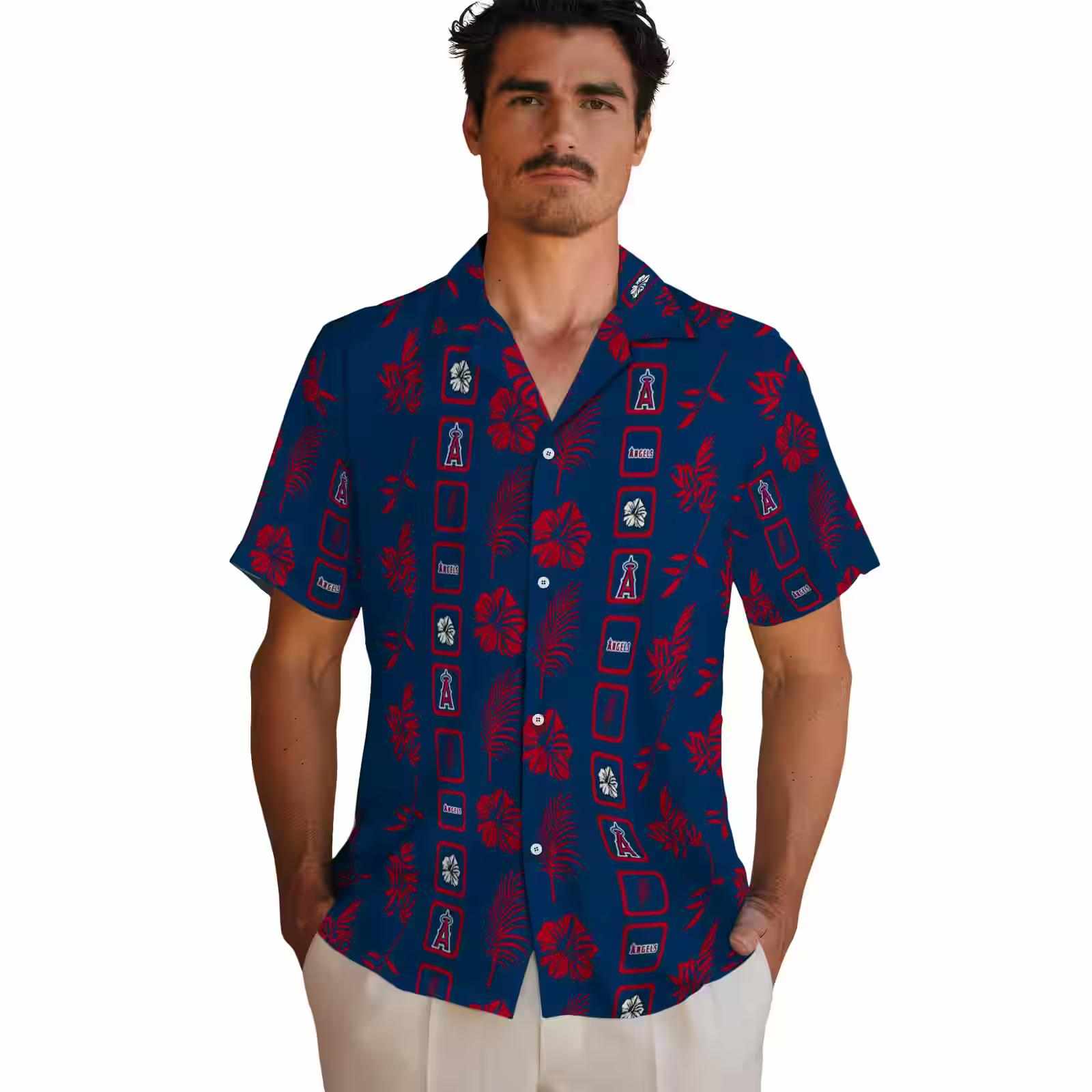 los angeles angels framed floral blue hawaiian shirt fashion forward